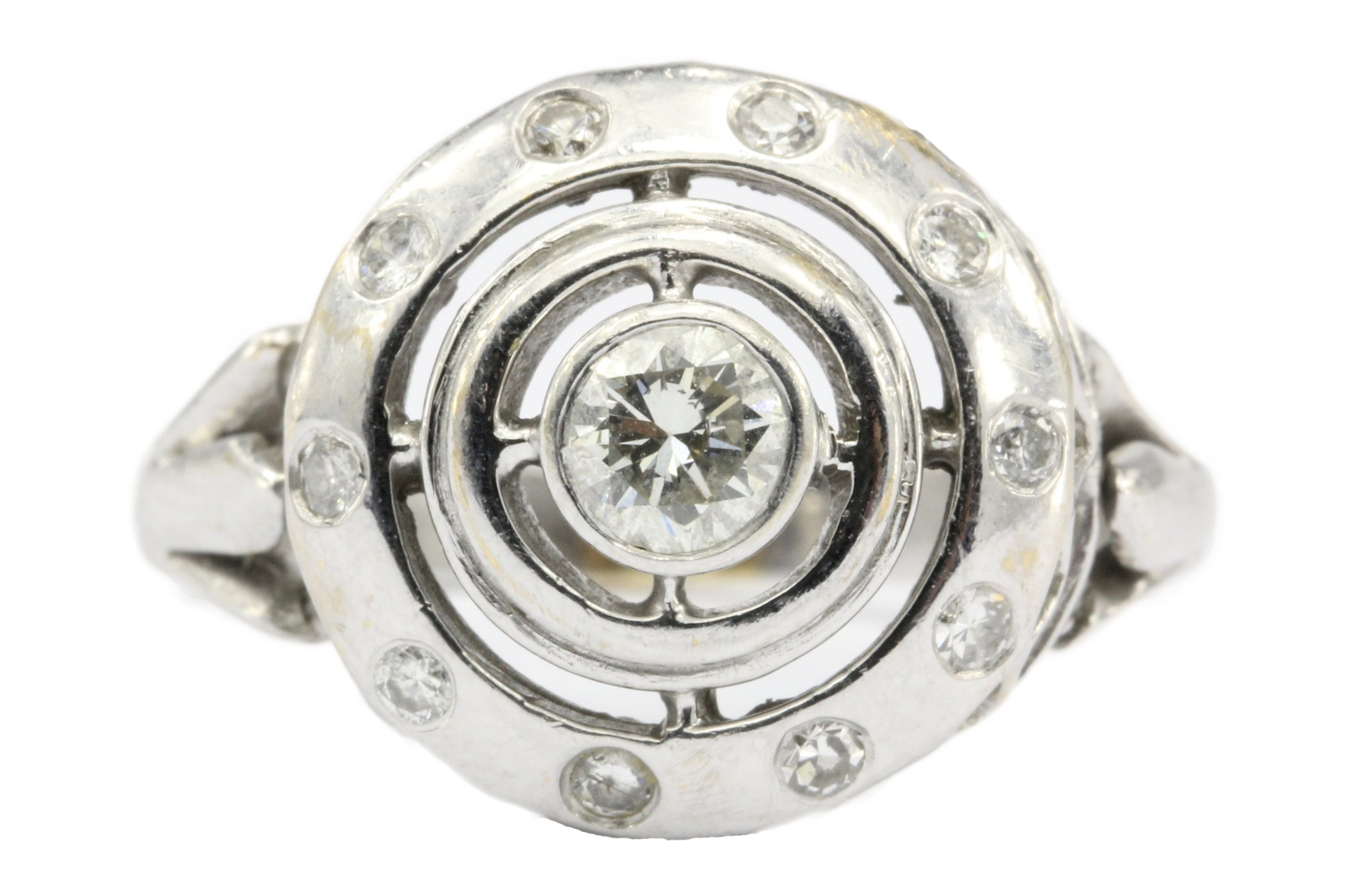 14K White Gold Concentric Circles Diamond Ring Size 6 - Queen May