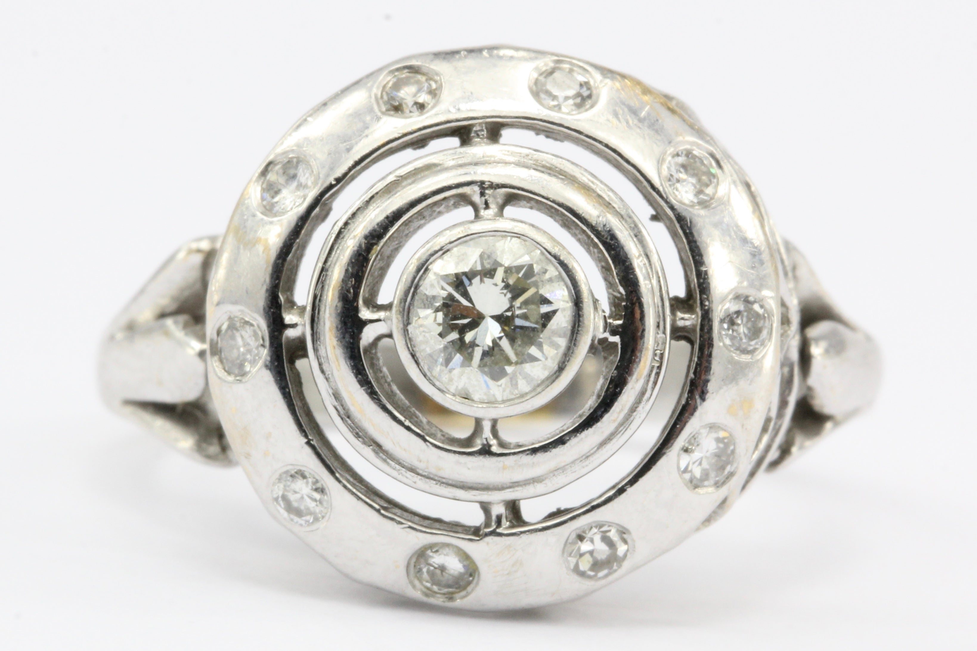 14K White Gold Concentric Circles Diamond Ring Size 6 - Queen May