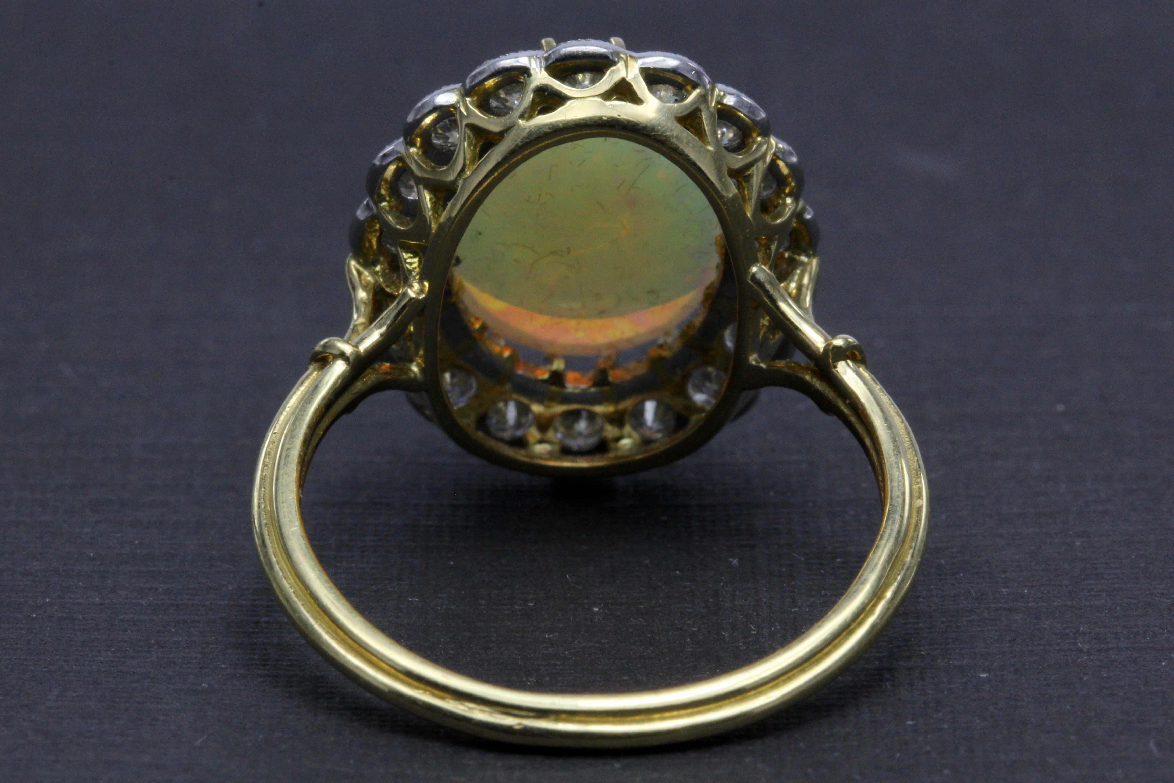 Victorian Revival 18K White Gold and Platinum Opal and Diamond Halo Ring - Queen May