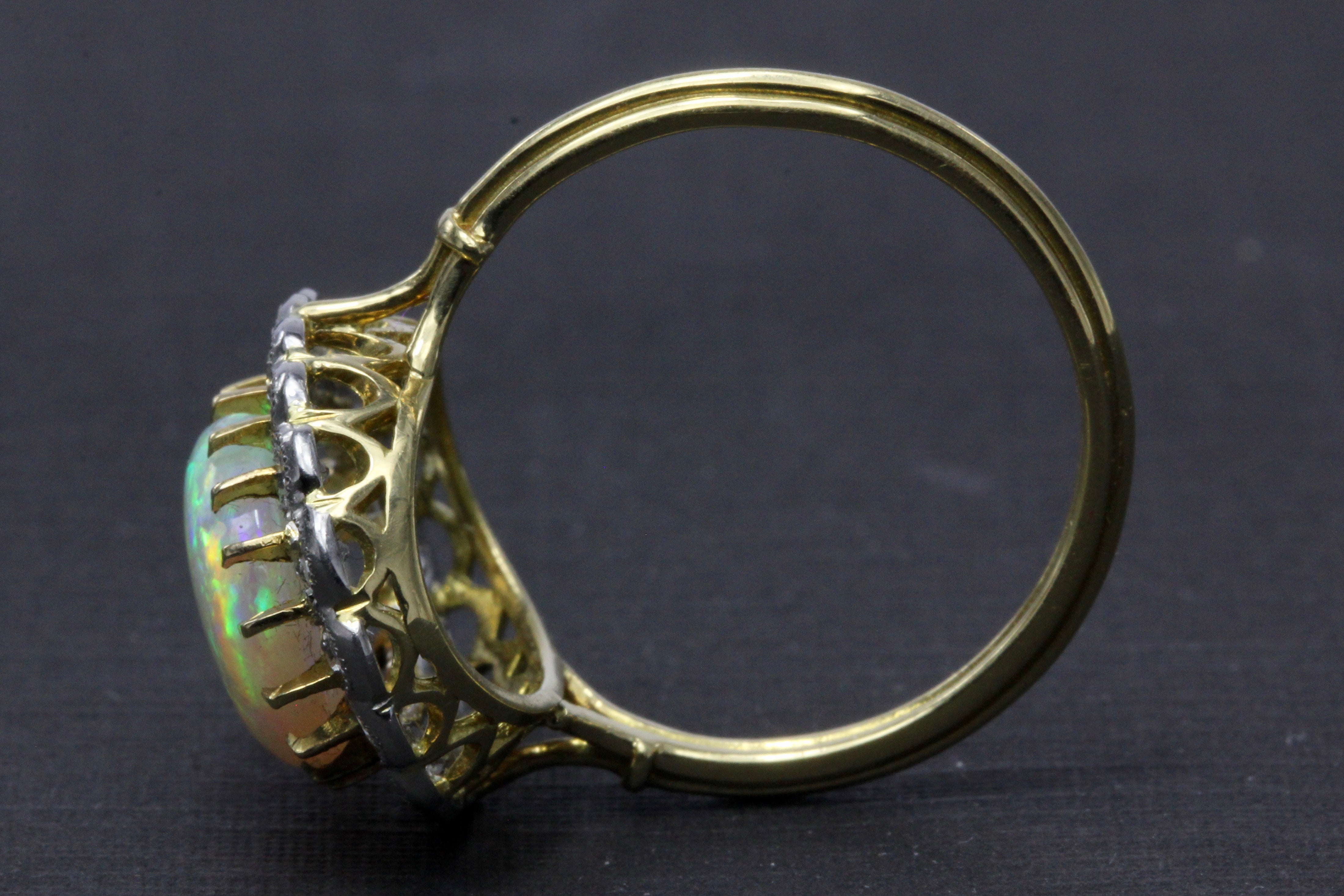 Victorian Revival 18K White Gold and Platinum Opal and Diamond Halo Ring - Queen May