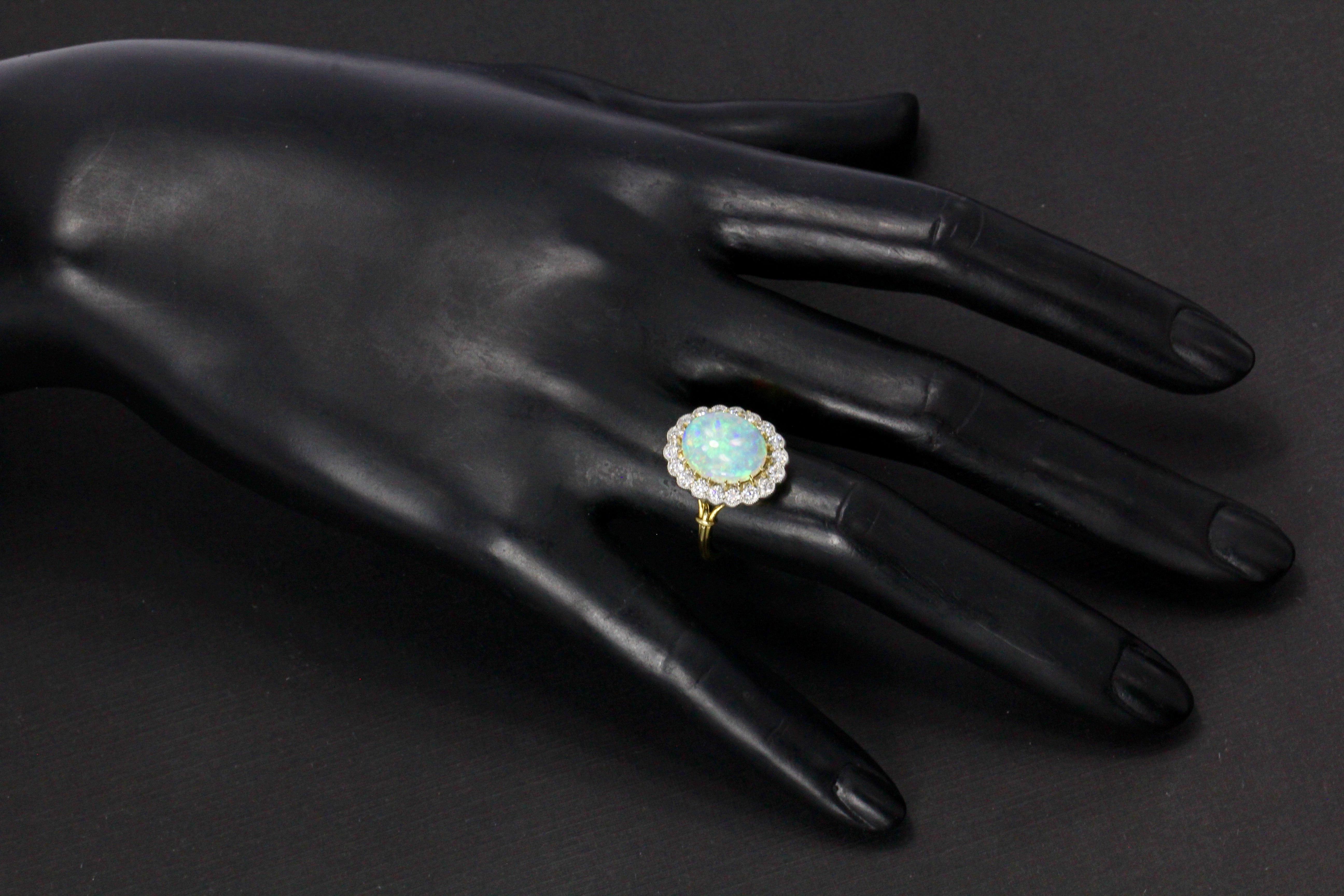 Victorian Revival 18K White Gold and Platinum Opal and Diamond Halo Ring - Queen May