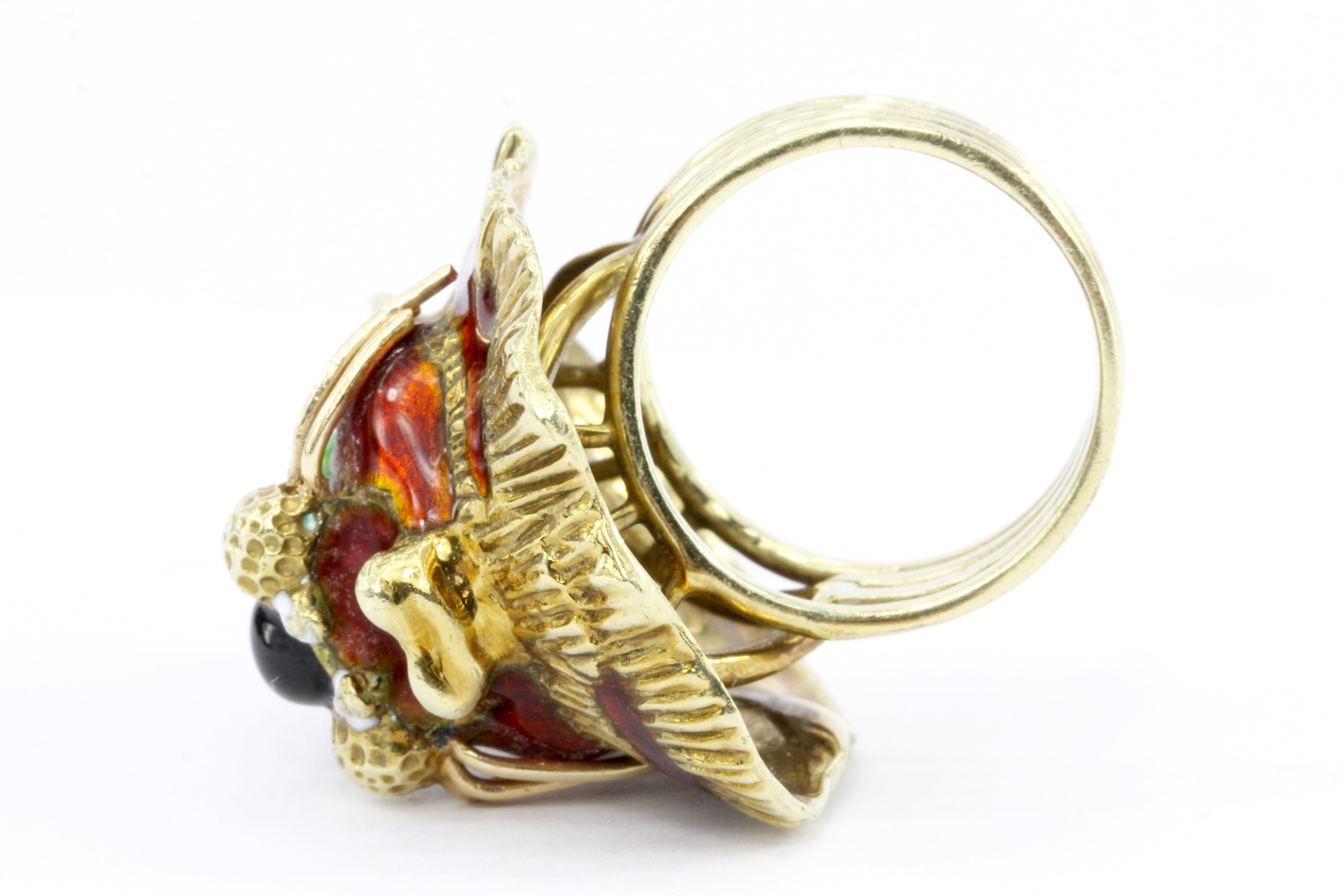 14K Yellow Gold and Enamel Martine Lion Ring - Queen May