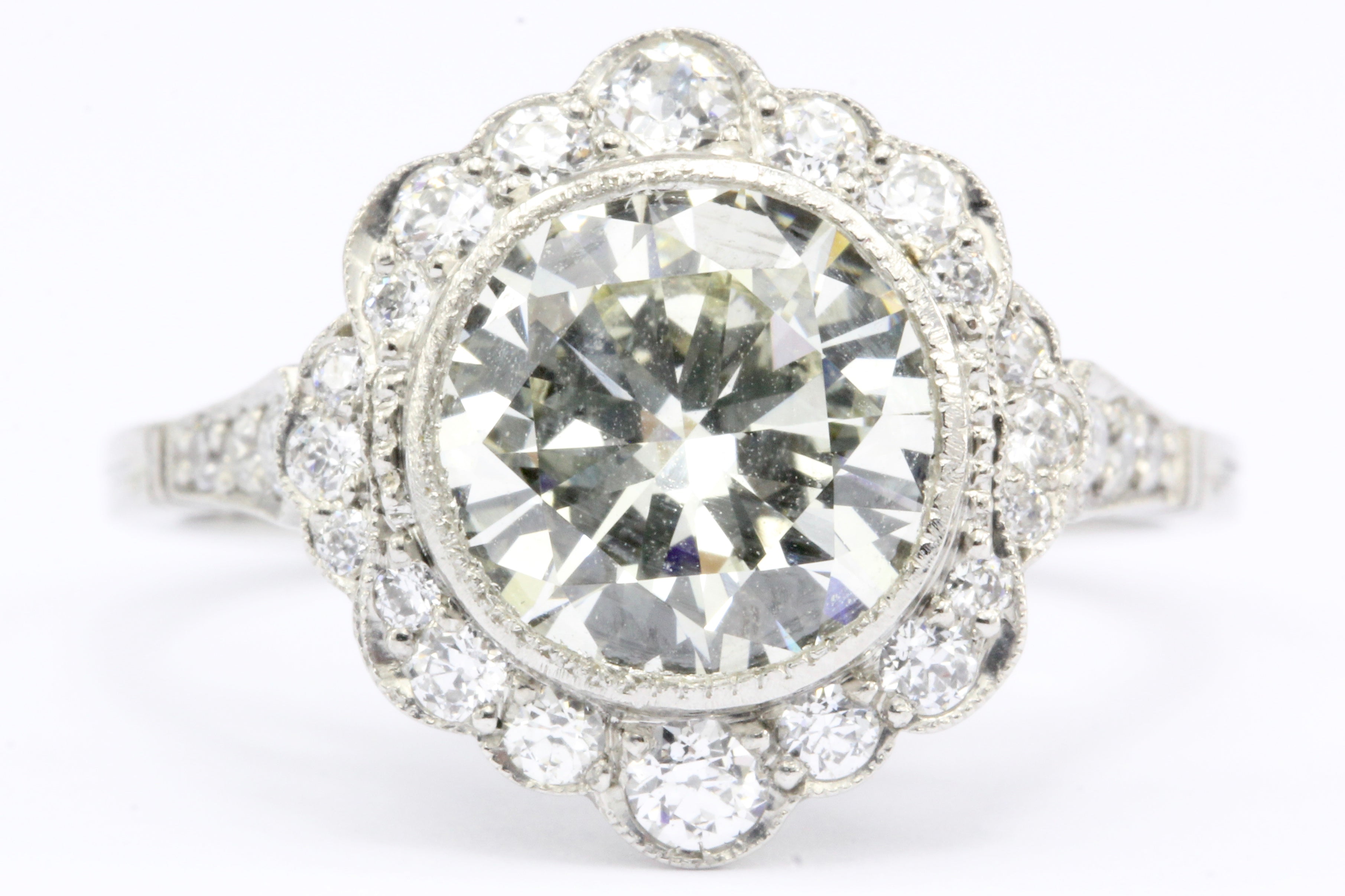 Edwardian Style Platinum 2.2 Ct Diamond Halo Engagement Ring GIA Paperwork - Queen May