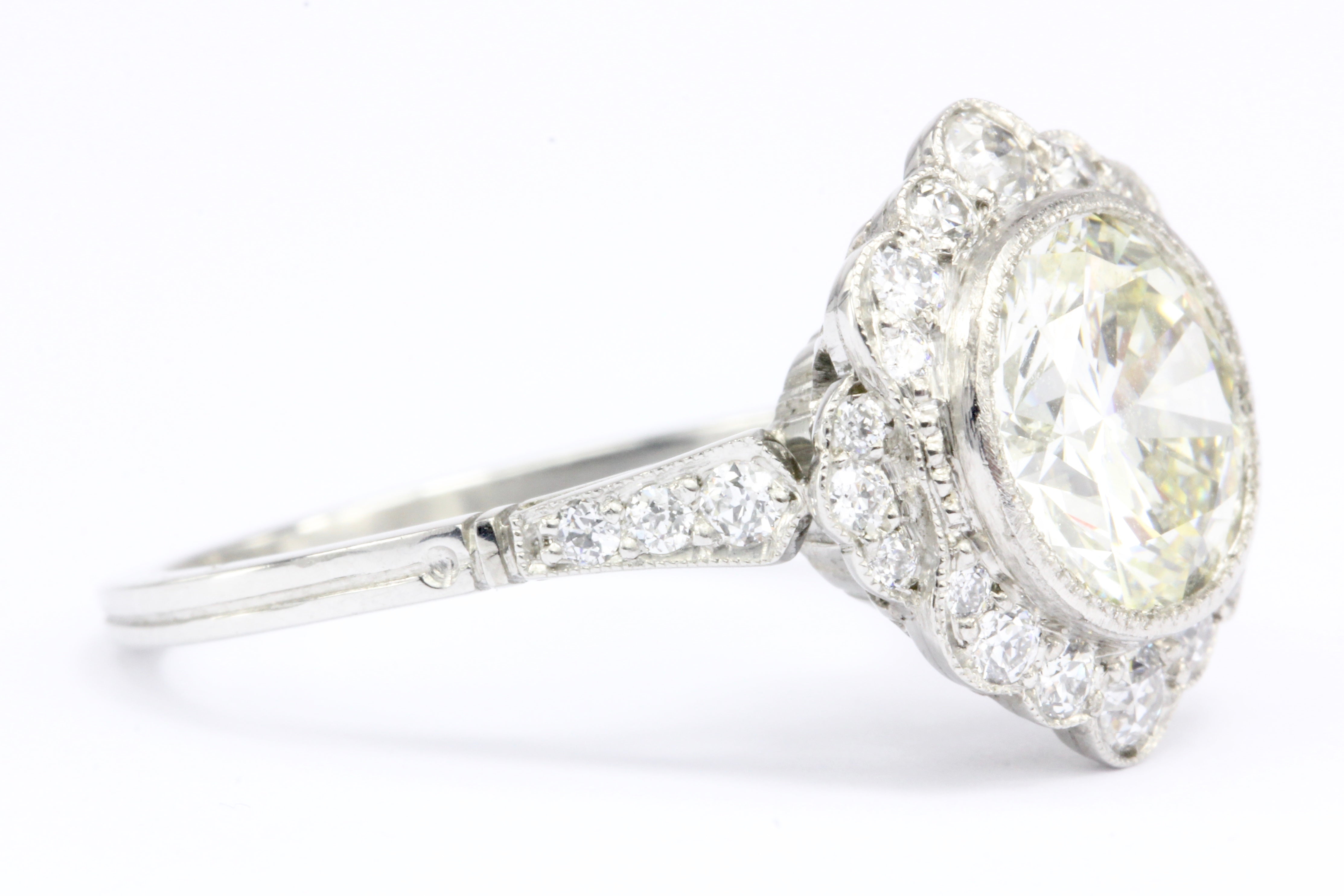 Edwardian Style Platinum 2.2 Ct Diamond Halo Engagement Ring GIA Paperwork - Queen May