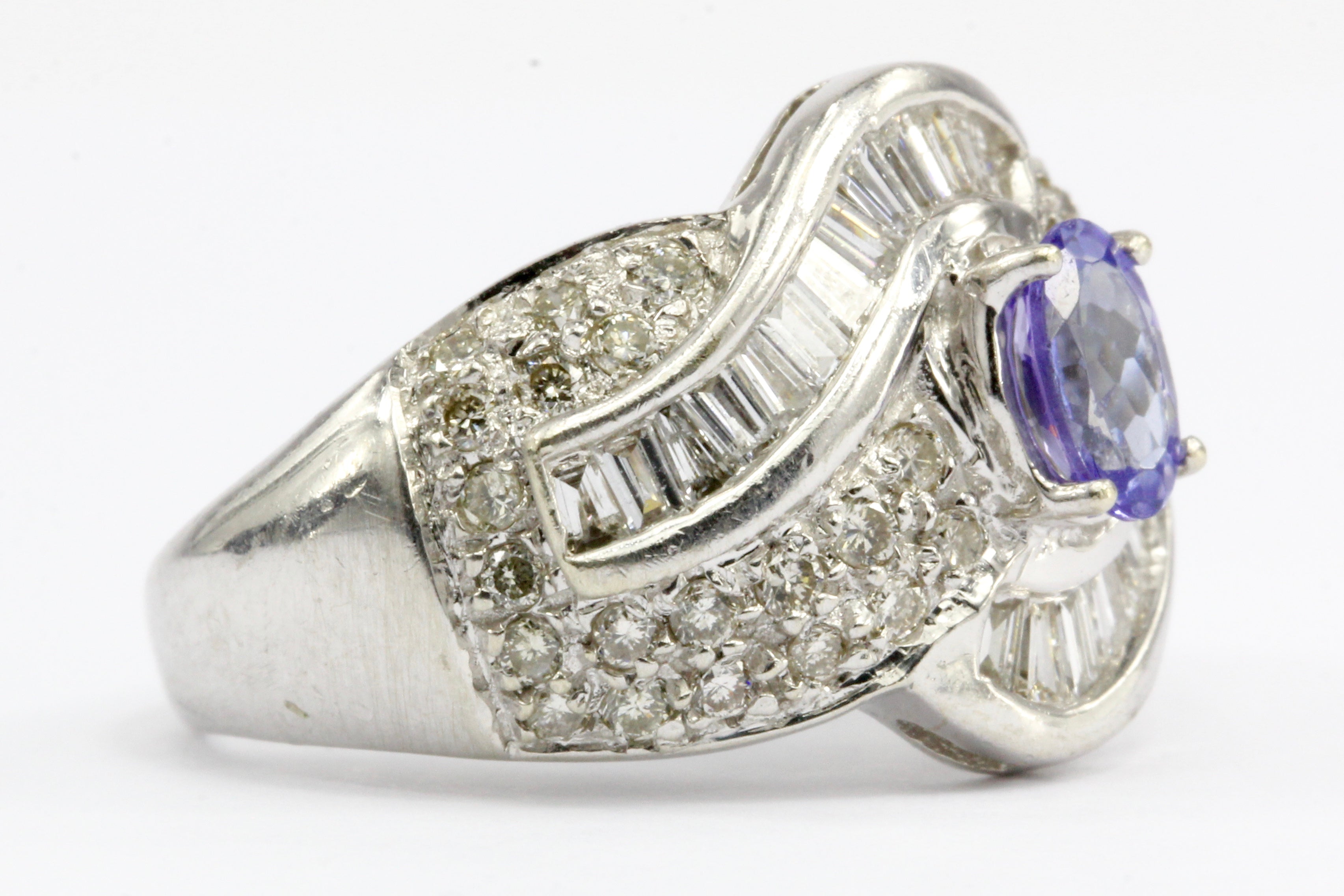 14K White Gold Tanzanite and Diamond Cocktail Ring Size 5.25 - Queen May