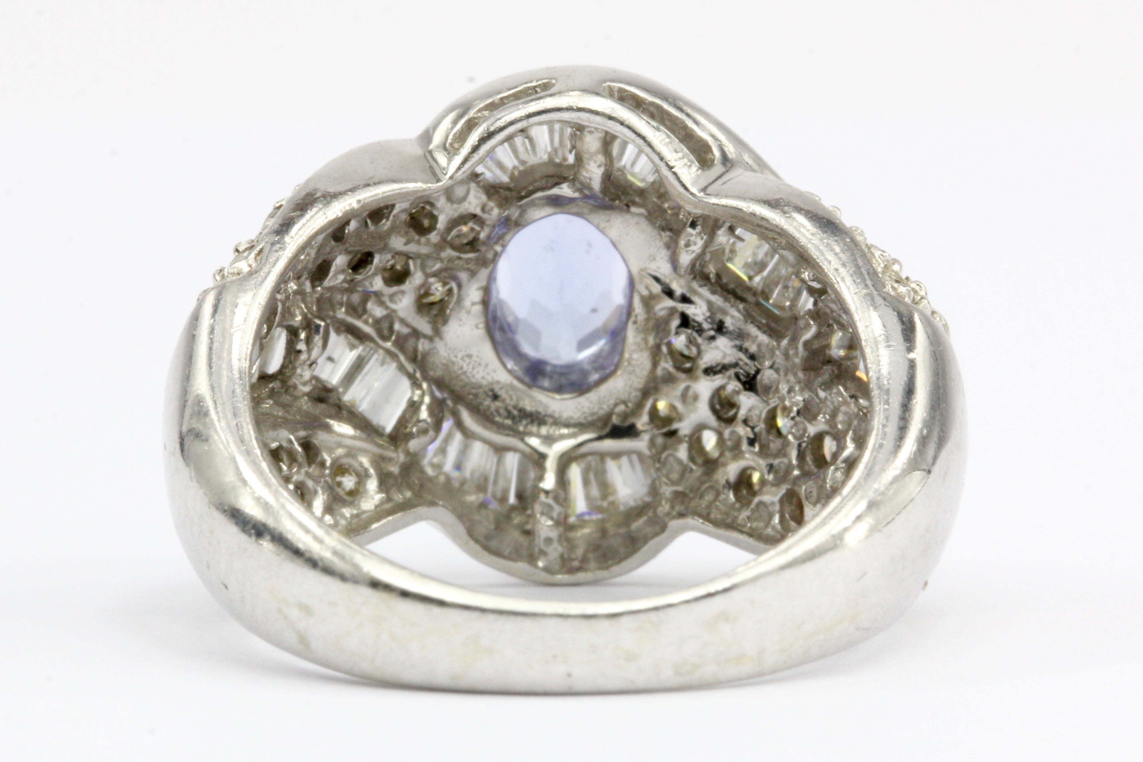 14K White Gold Tanzanite and Diamond Cocktail Ring Size 5.25 - Queen May