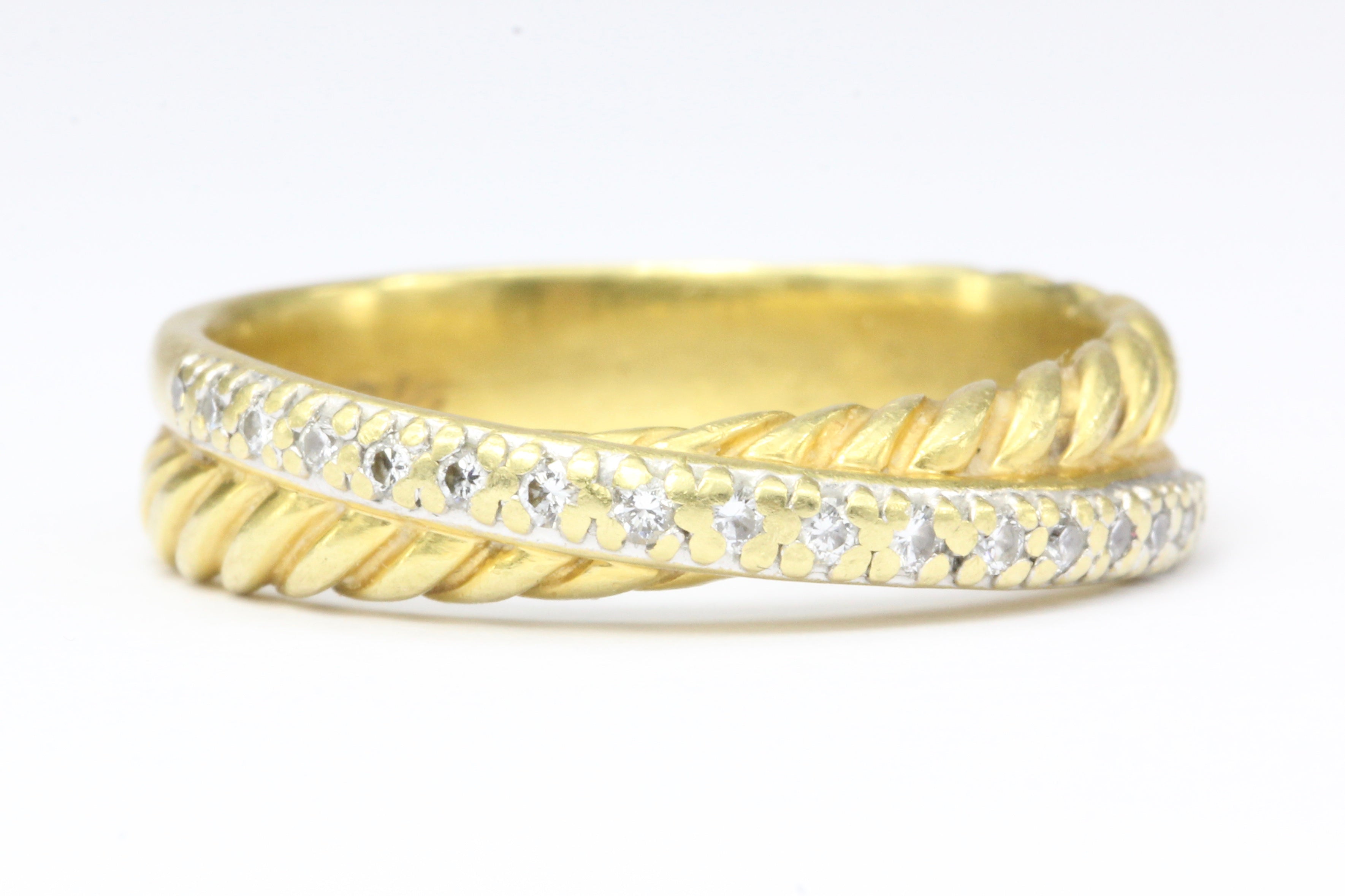 David Yurman 18K Yellow Gold and Diamond Crossover Ring Size 8.75 - Queen May
