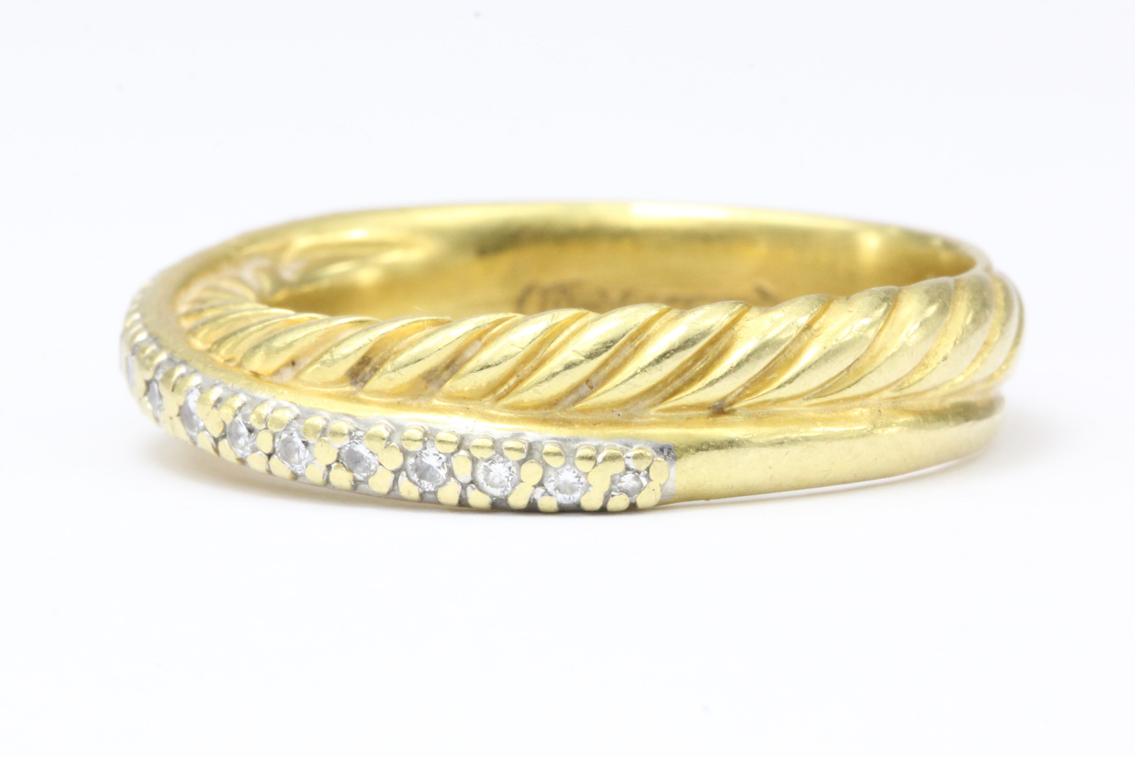 David Yurman 18K Yellow Gold and Diamond Crossover Ring Size 8.75 - Queen May