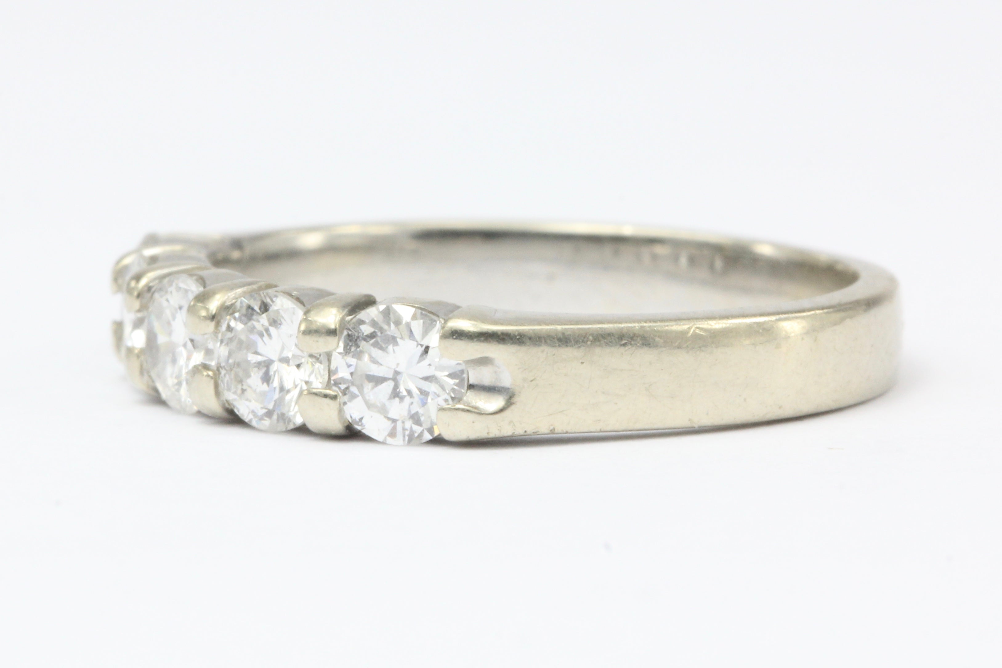 14K White Gold 5 Stone Diamond Wedding Band Size 5.75 - Queen May