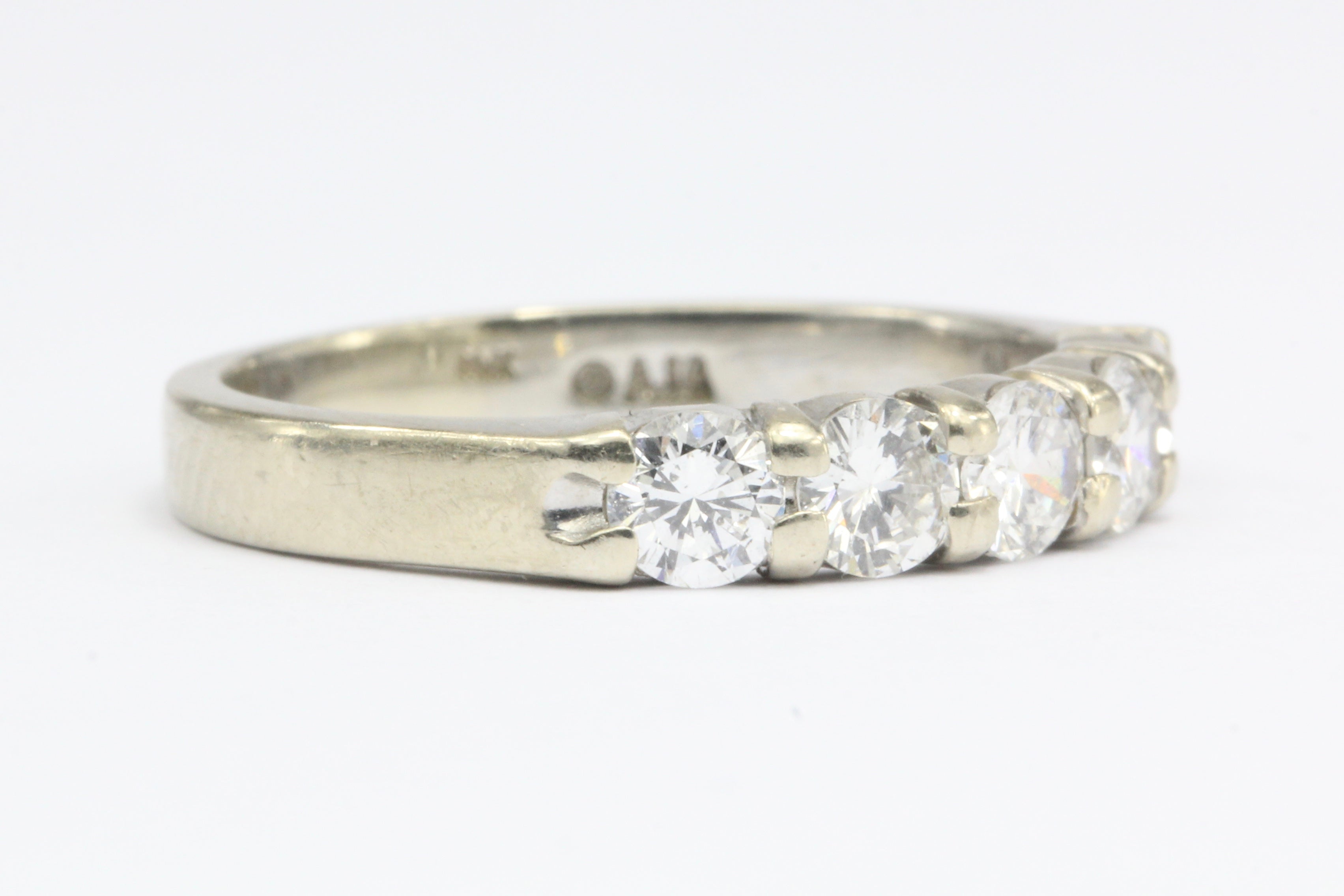 14K White Gold 5 Stone Diamond Wedding Band Size 5.75 - Queen May