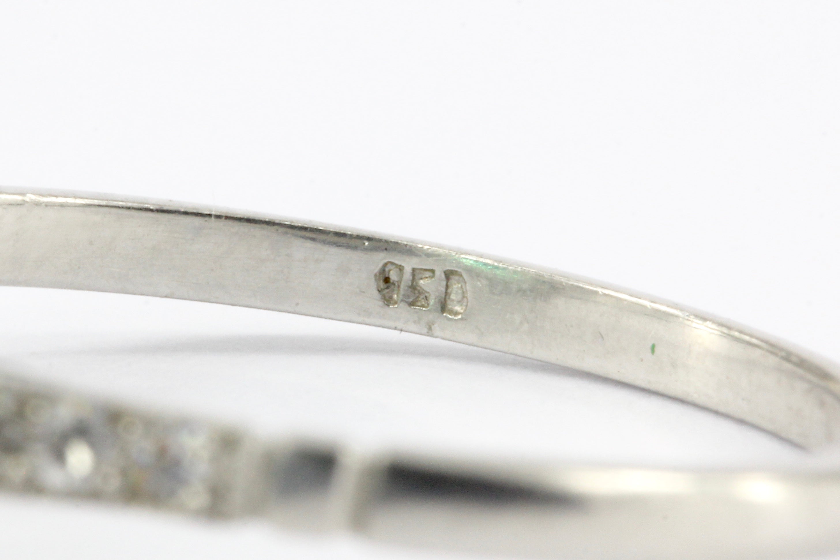 Art Deco Style Platinum .65 CT Emerald Diamond Ring Size 7.25 - Queen May