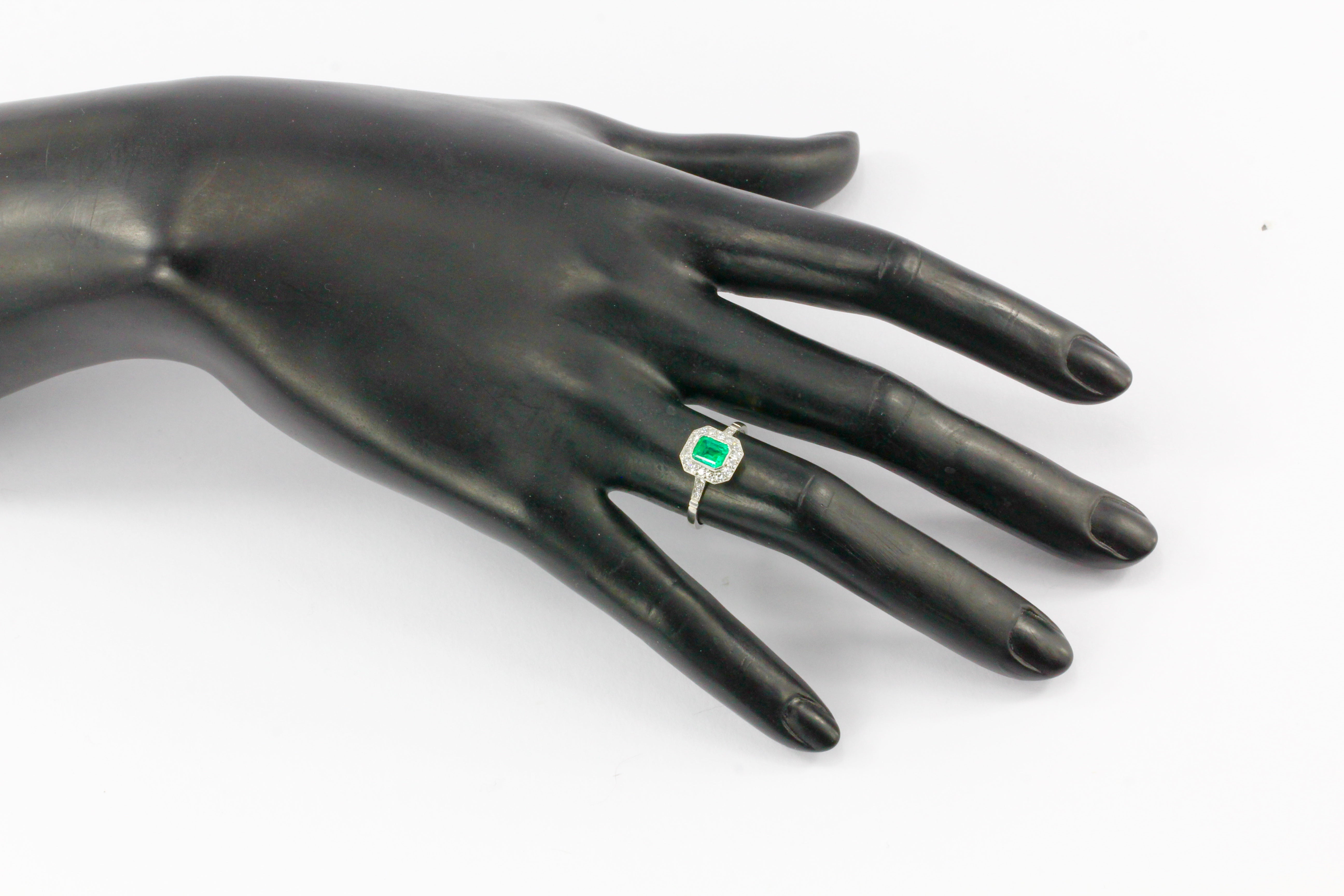 Art Deco Style Platinum .65 CT Emerald Diamond Ring Size 7.25 - Queen May