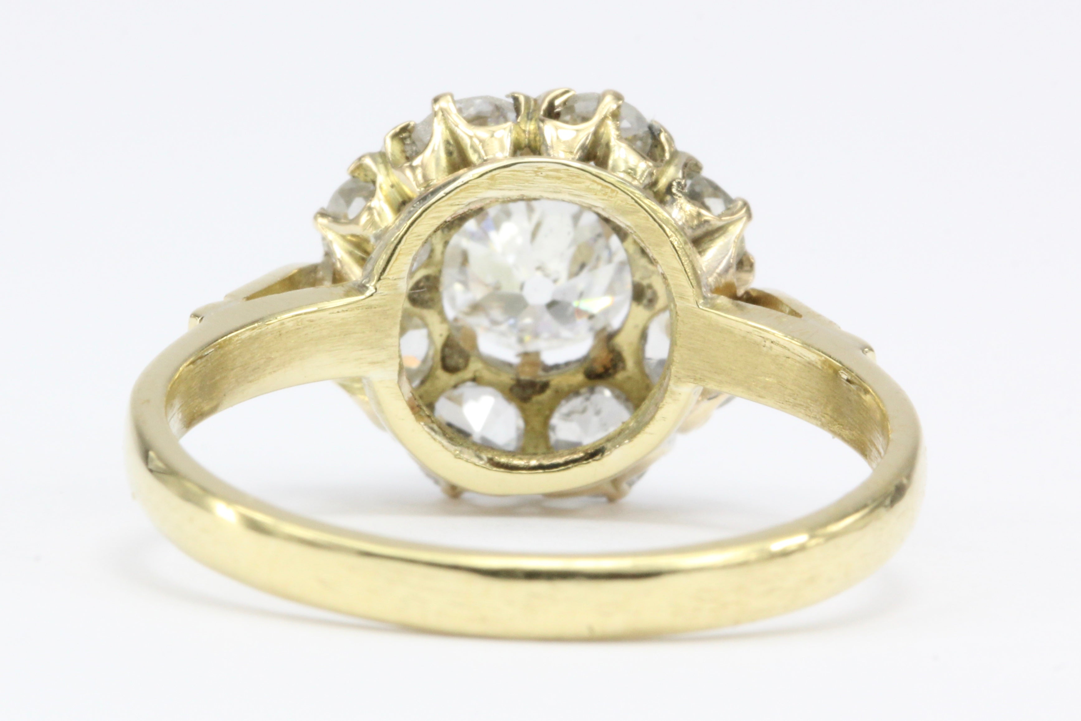 Victorian 18K Yellow Gold Diamond Flower Cluster Ring 1.22 CTW Size 6 - Queen May