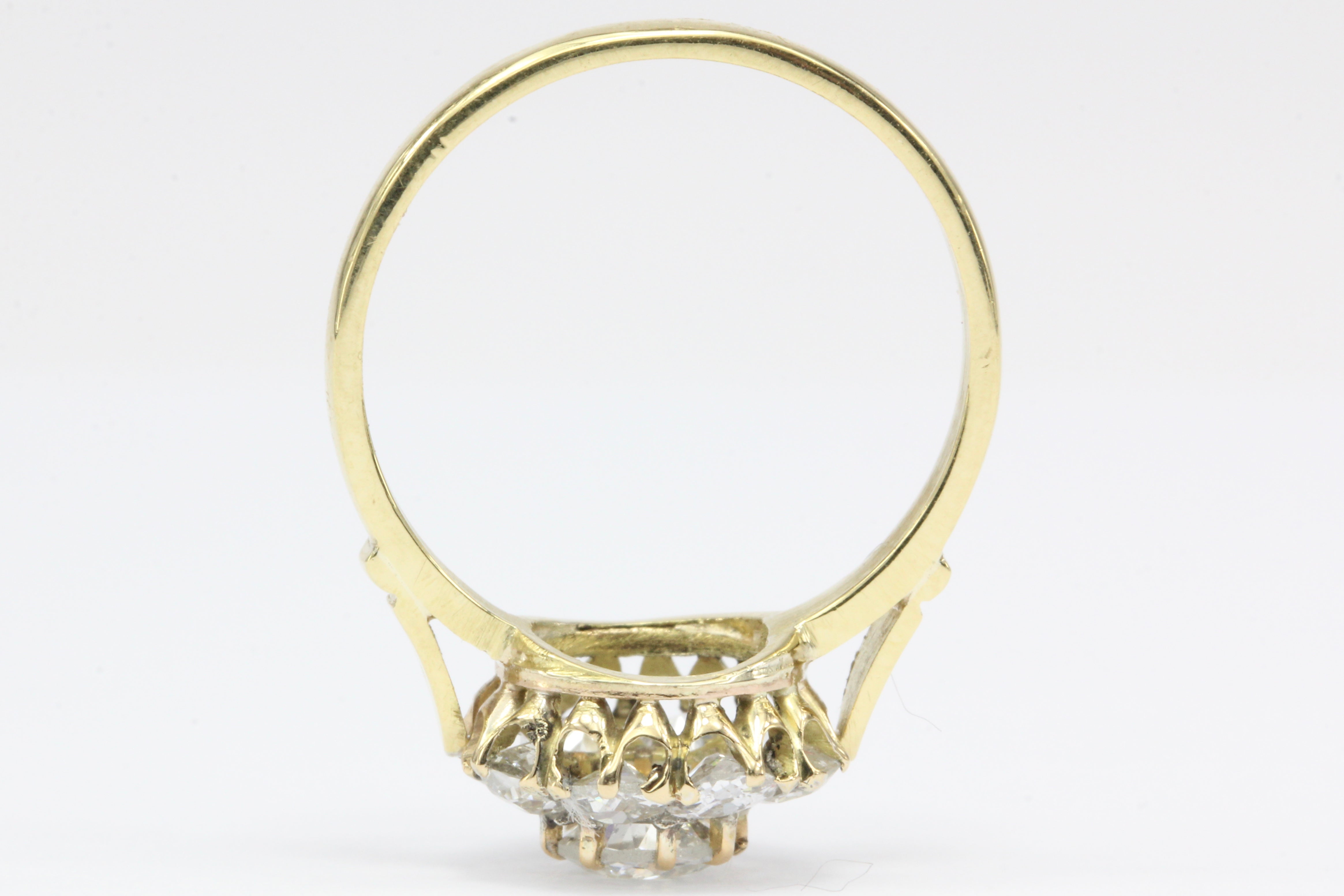 Victorian 18K Yellow Gold Diamond Flower Cluster Ring 1.22 CTW Size 6 - Queen May