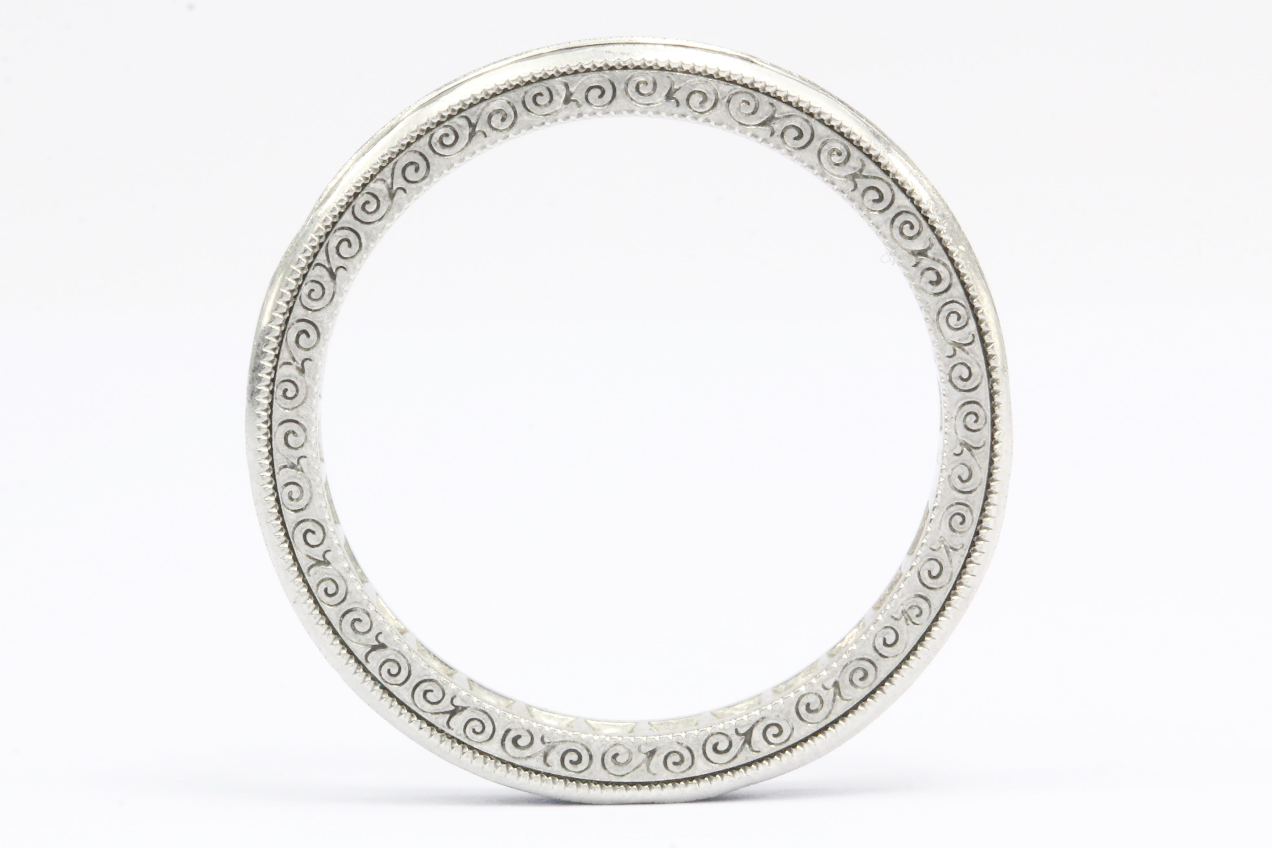 Rare Art Deco Platinum 1 CTW Natural Sapphire Band Engraved Size 6.5 - Queen May