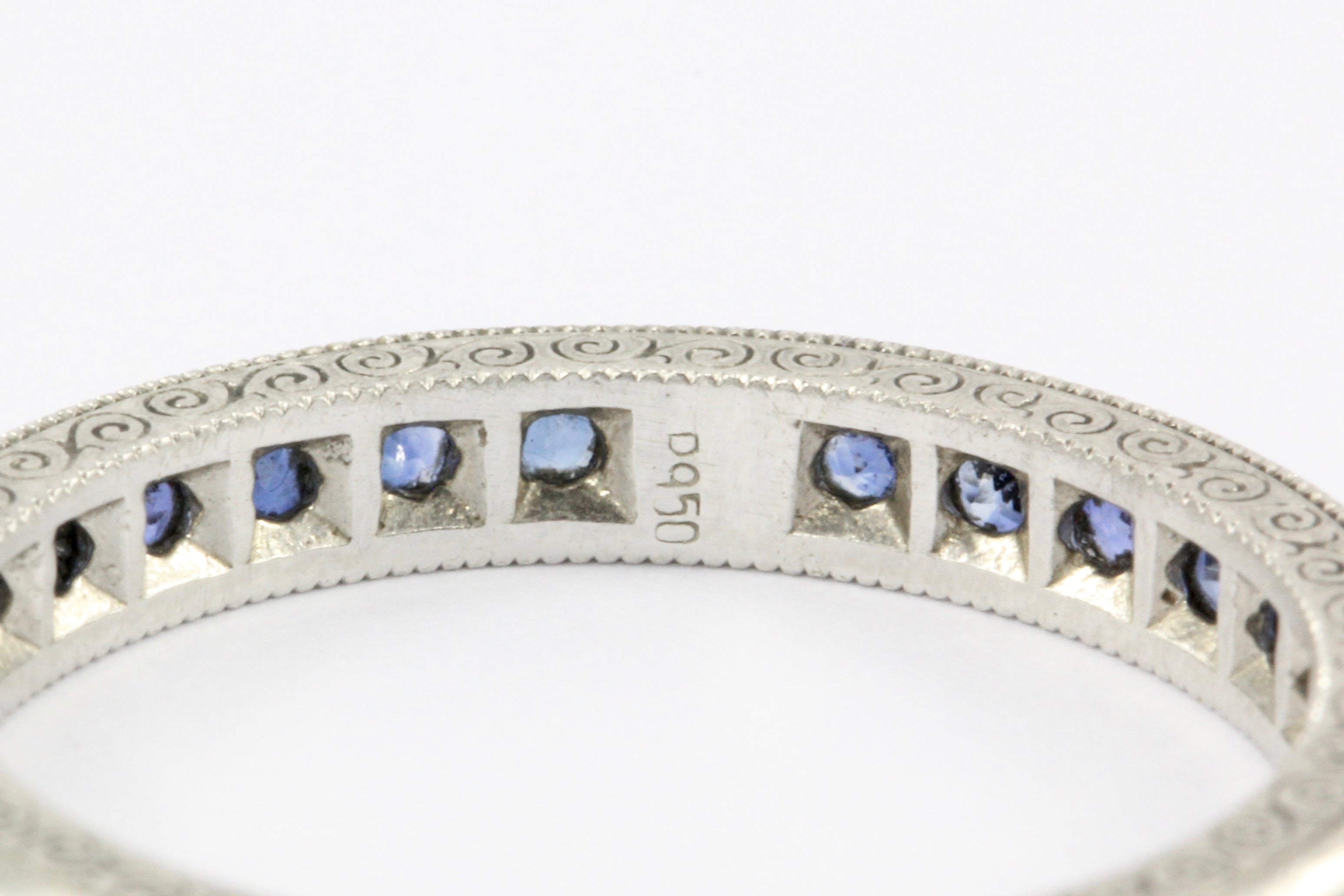 Rare Art Deco Platinum 1 CTW Natural Sapphire Band Engraved Size 6.5 - Queen May