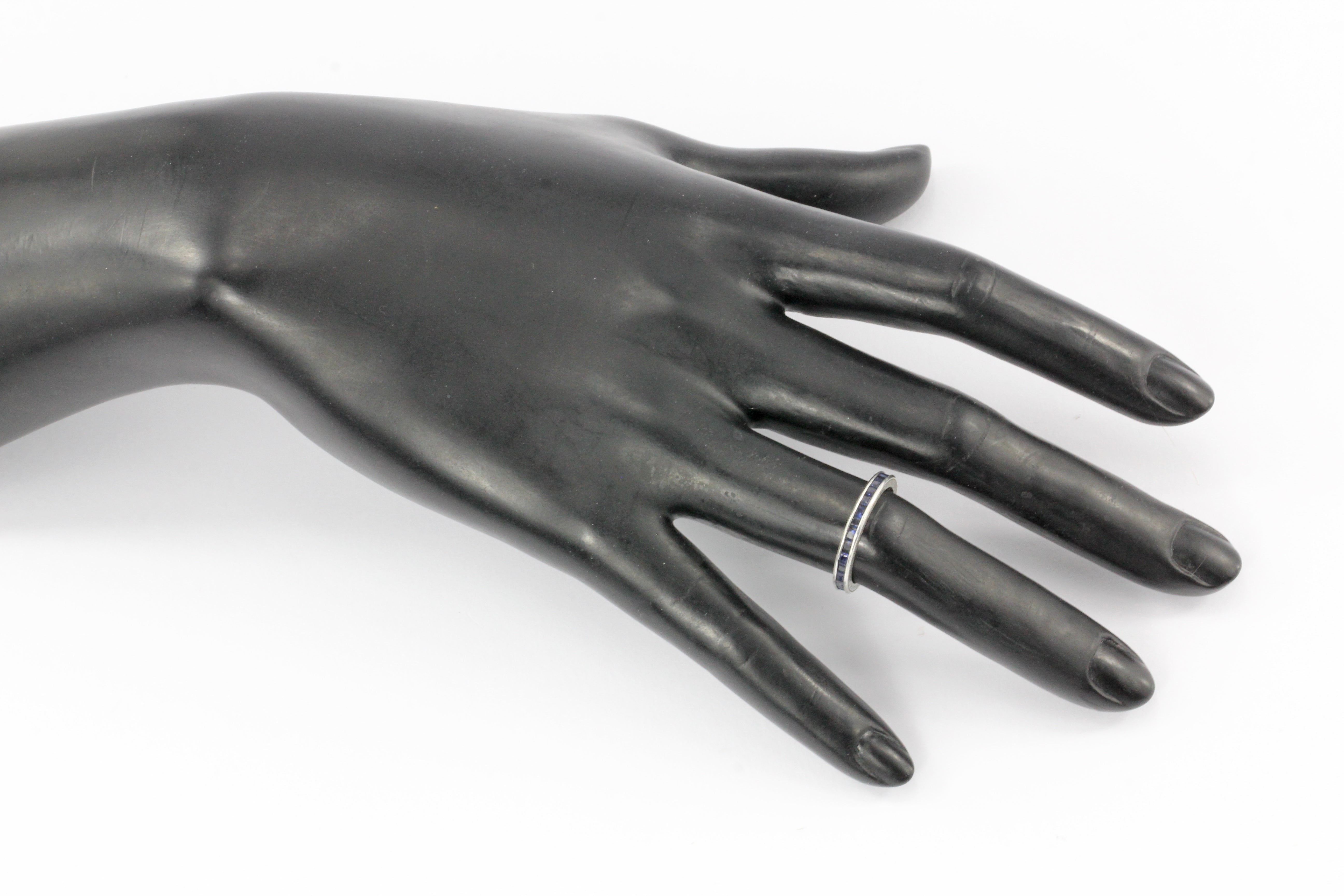 Rare Art Deco Platinum 1 CTW Natural Sapphire Band Engraved Size 6.5 - Queen May