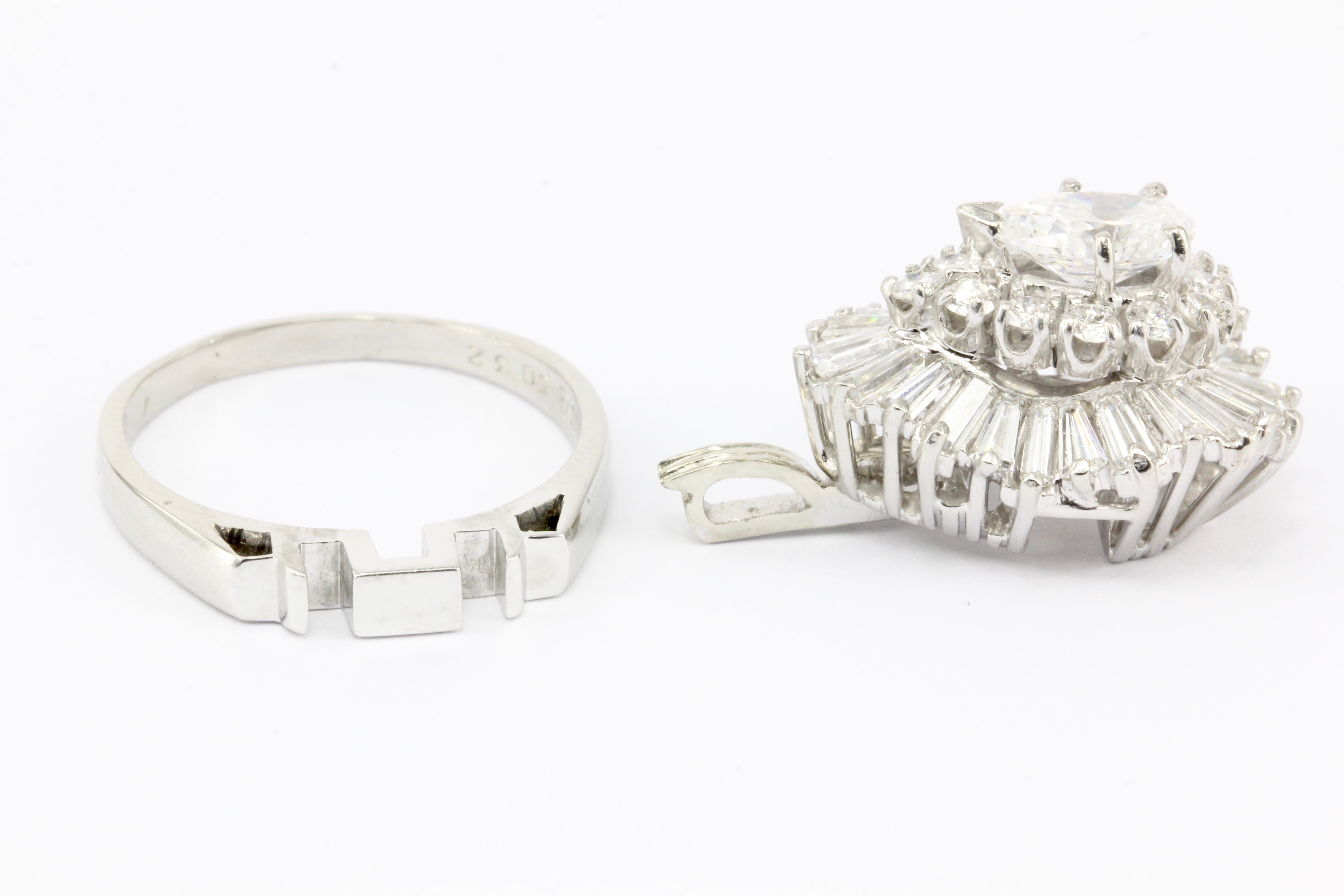 Platinum 3 CTW Diamond Convertible Ring to Pendant Size 6.75 - Queen May