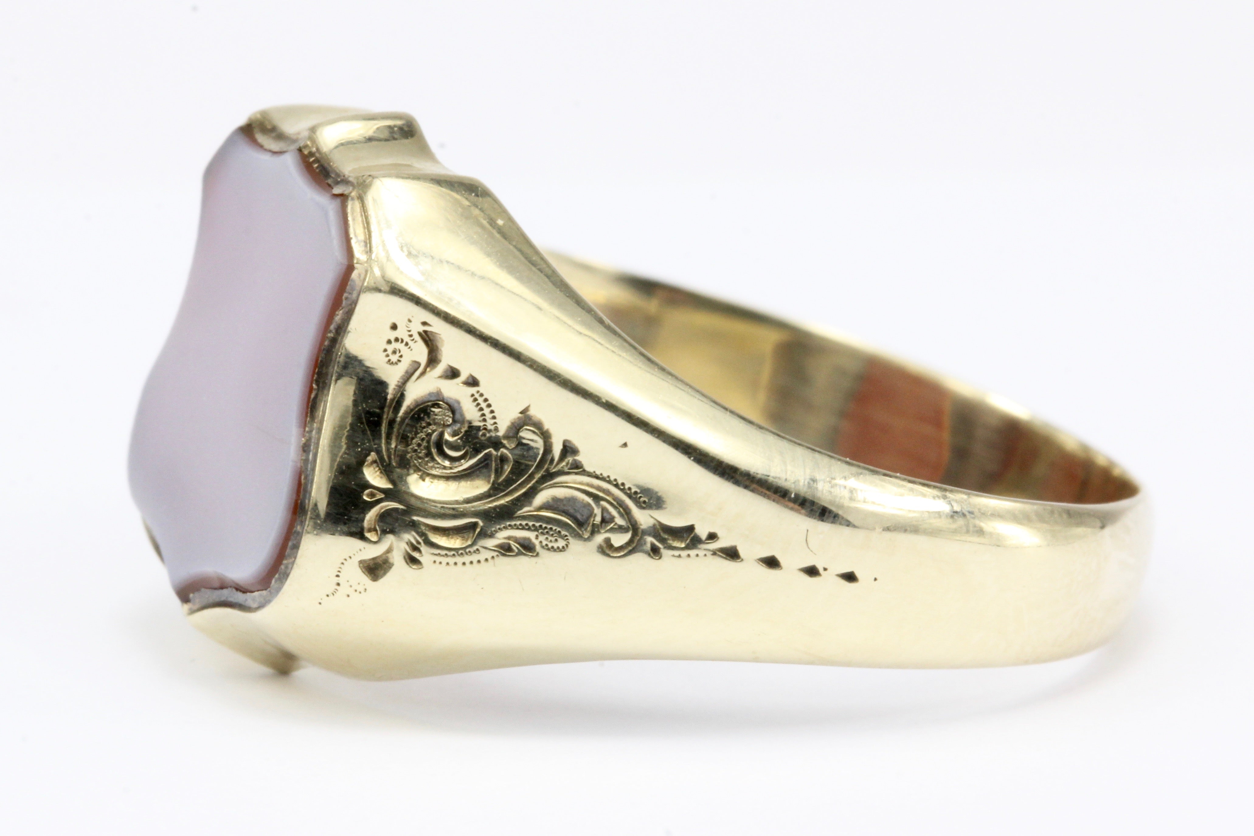 French Belle Epoque 3rd Republic Banded Agate Signet Ring Size 11 - Queen May