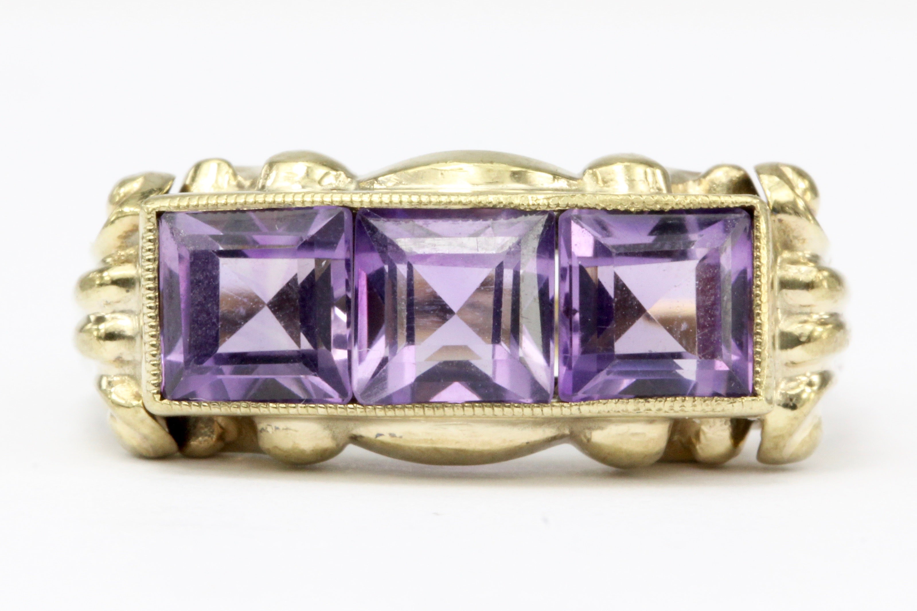Victorian Revival 9K Yellow Gold 1.5 CTW Amethyst Ring - Queen May