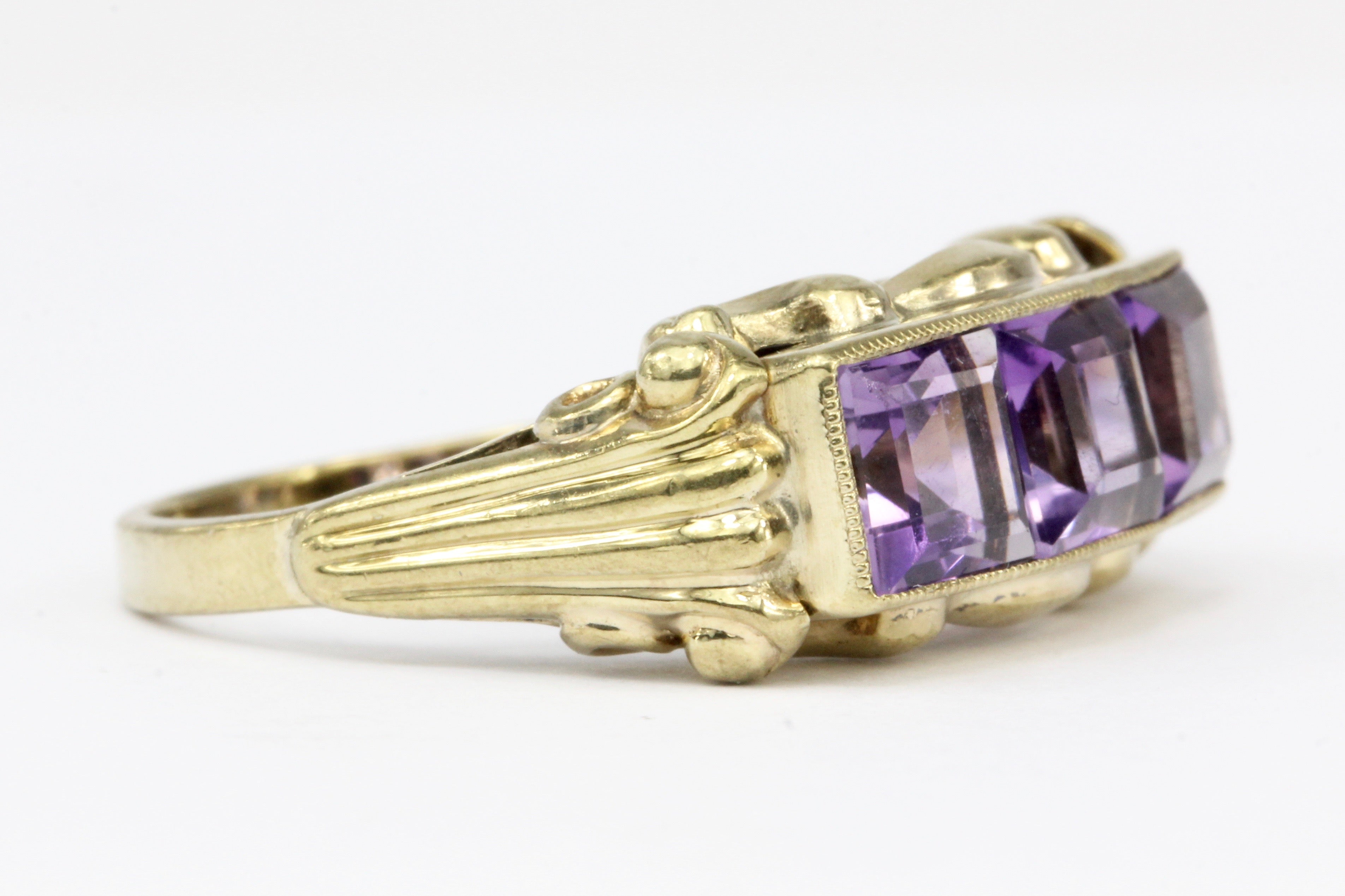 Victorian Revival 9K Yellow Gold 1.5 CTW Amethyst Ring - Queen May