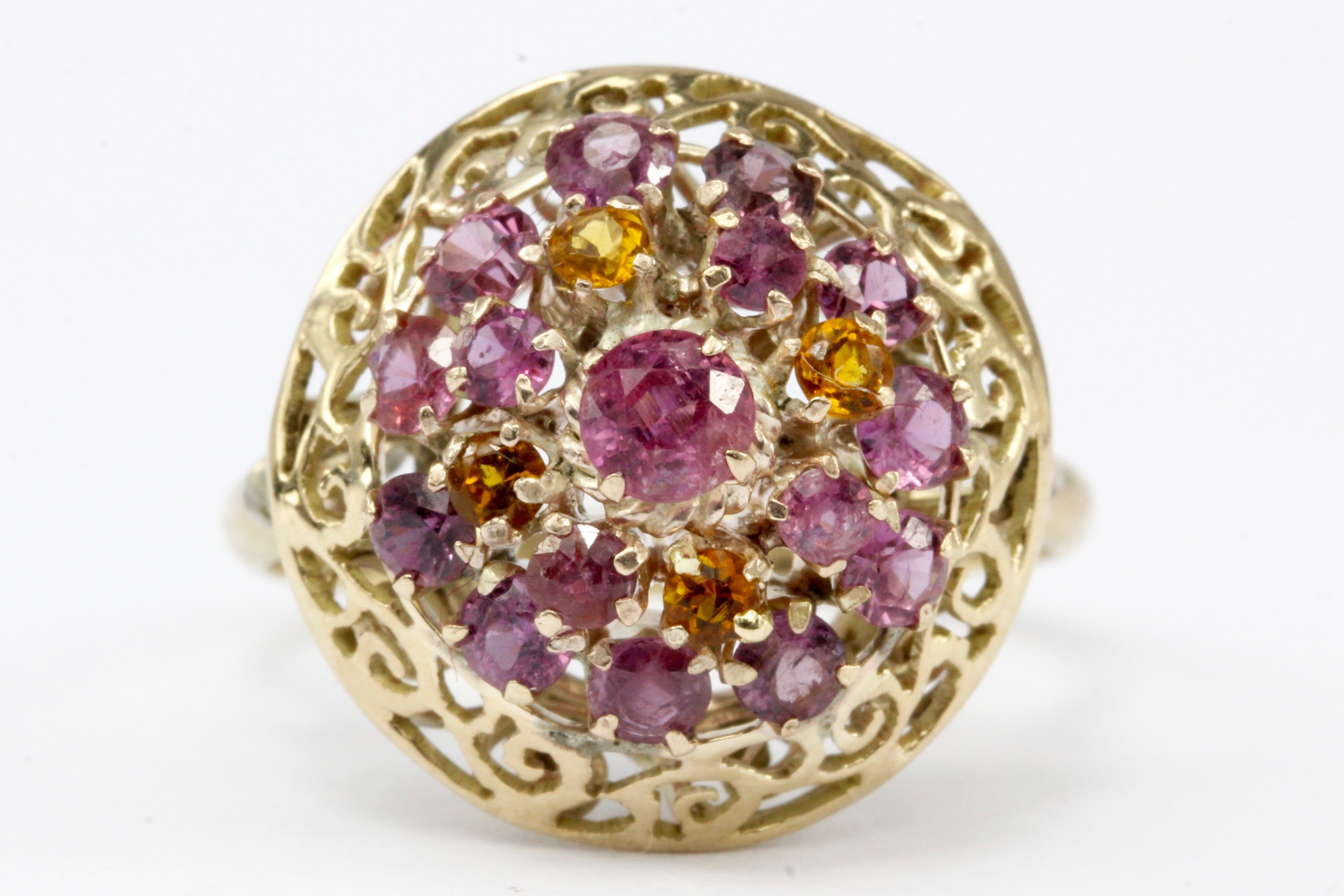 Retro 14K Yellow Gold Natural Ruby and Citrine Cocktail Ring - Queen May
