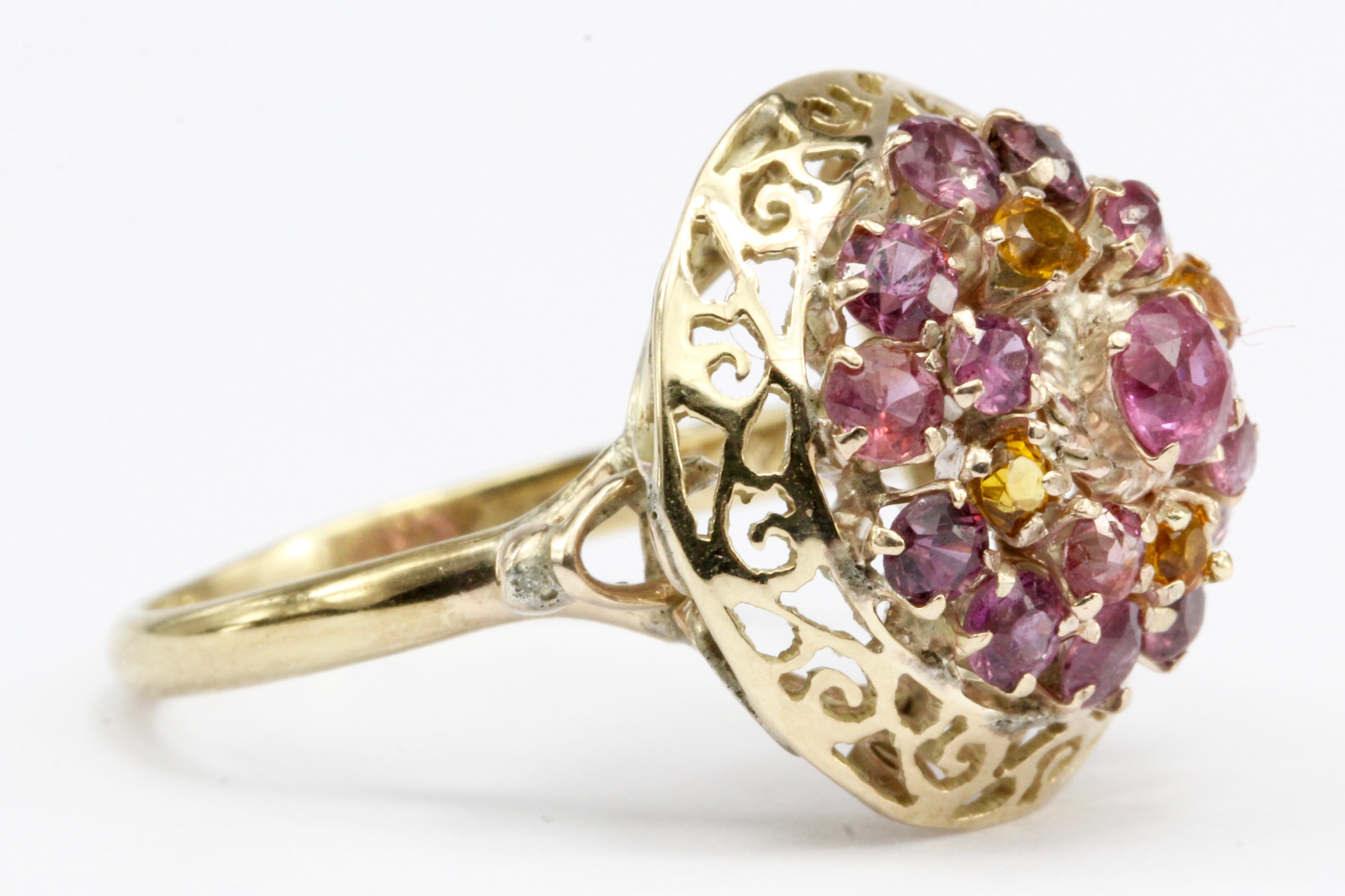 Retro 14K Yellow Gold Natural Ruby and Citrine Cocktail Ring - Queen May