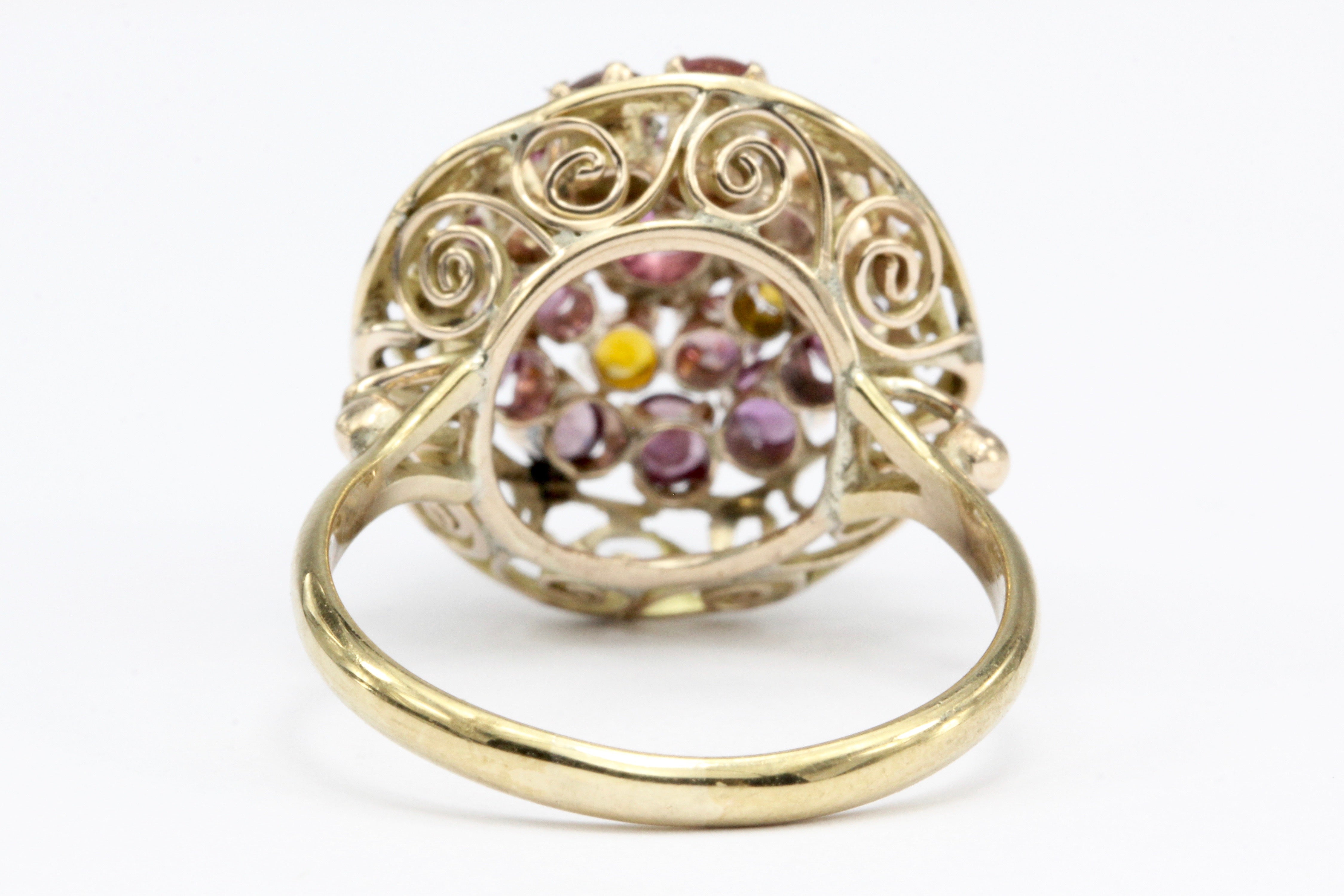 Retro 14K Yellow Gold Natural Ruby and Citrine Cocktail Ring - Queen May