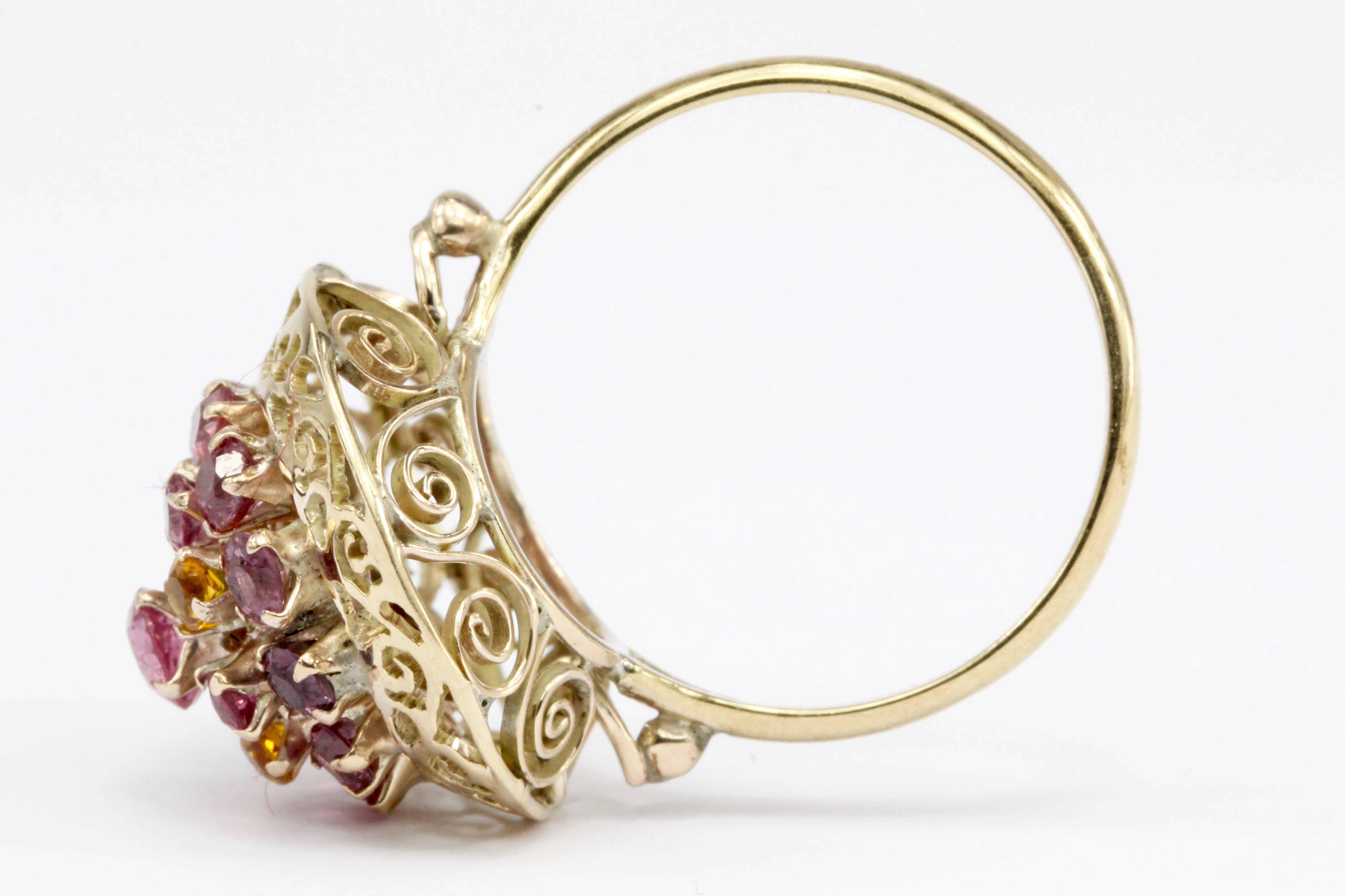 Retro 14K Yellow Gold Natural Ruby and Citrine Cocktail Ring - Queen May