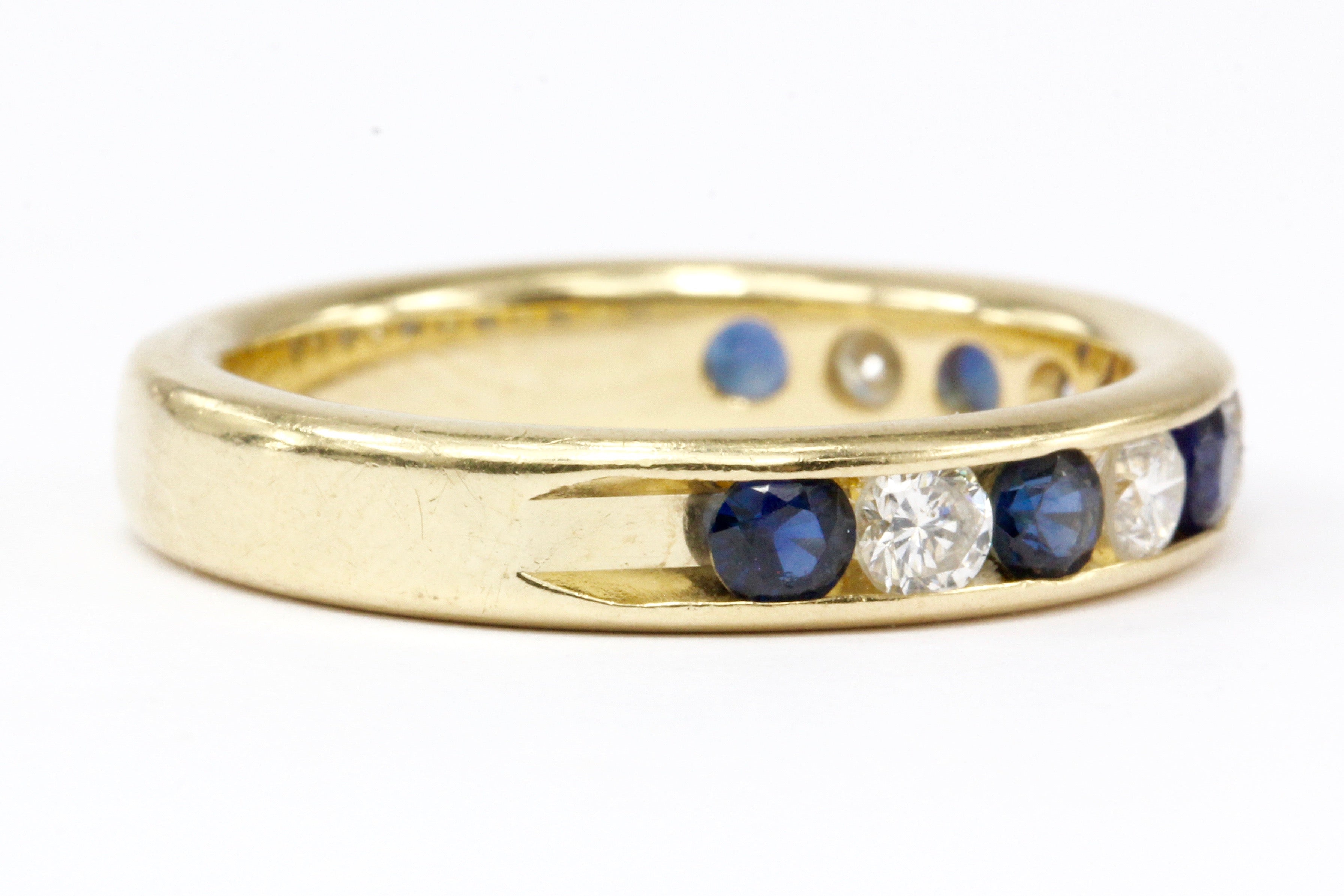 14K Yellow Gold Diamond and Sapphire Half Eternity Band Size 7 - Queen May