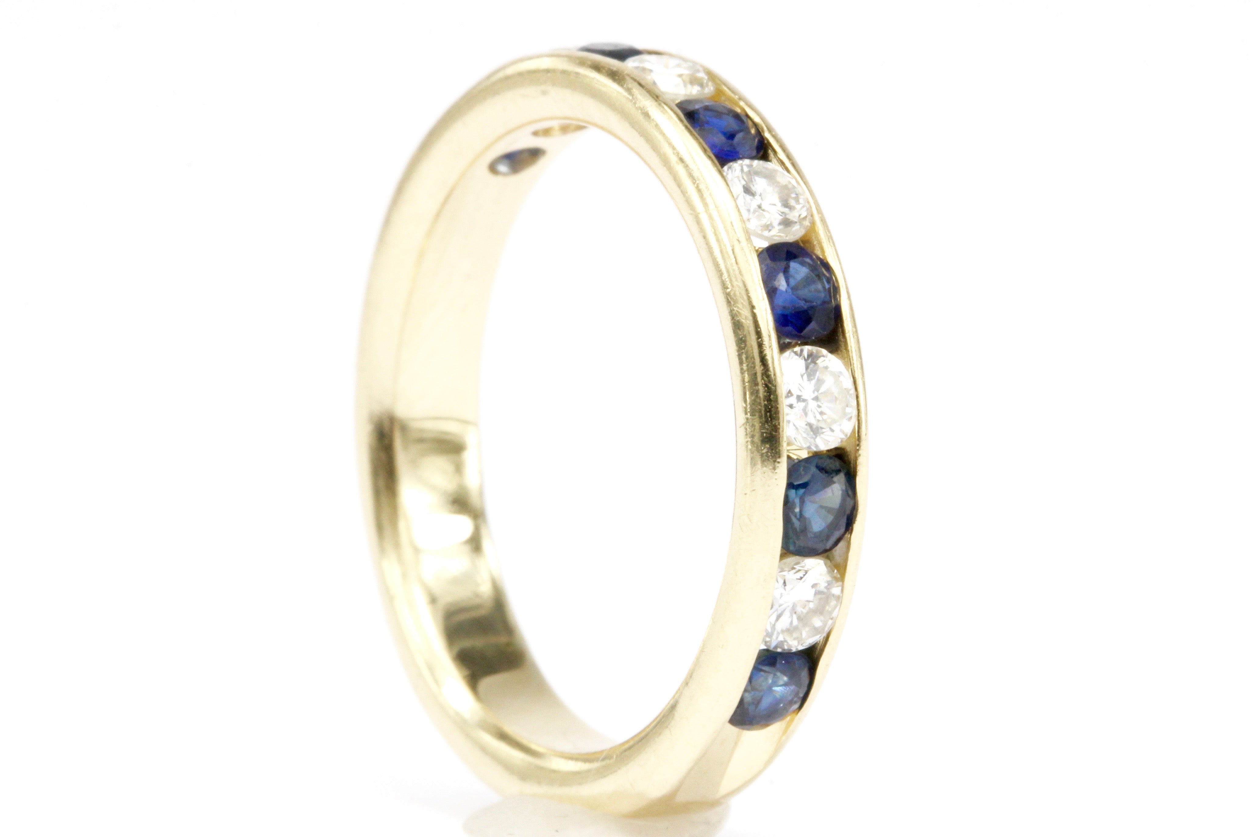 14K Yellow Gold Diamond and Sapphire Half Eternity Band Size 7 - Queen May