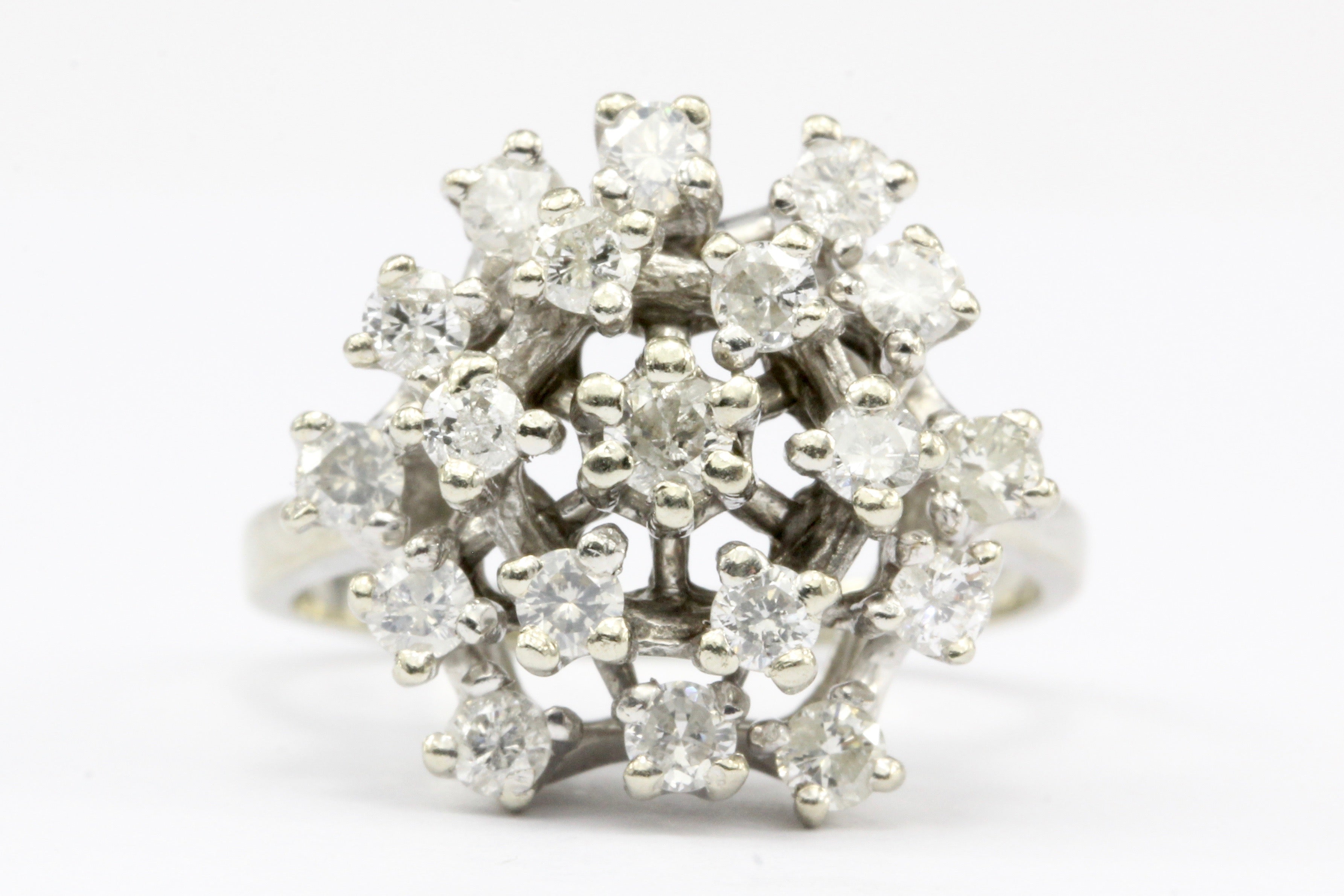 14K White Gold 1 CTW Diamond Cluster Ring Size 5.5 - Queen May