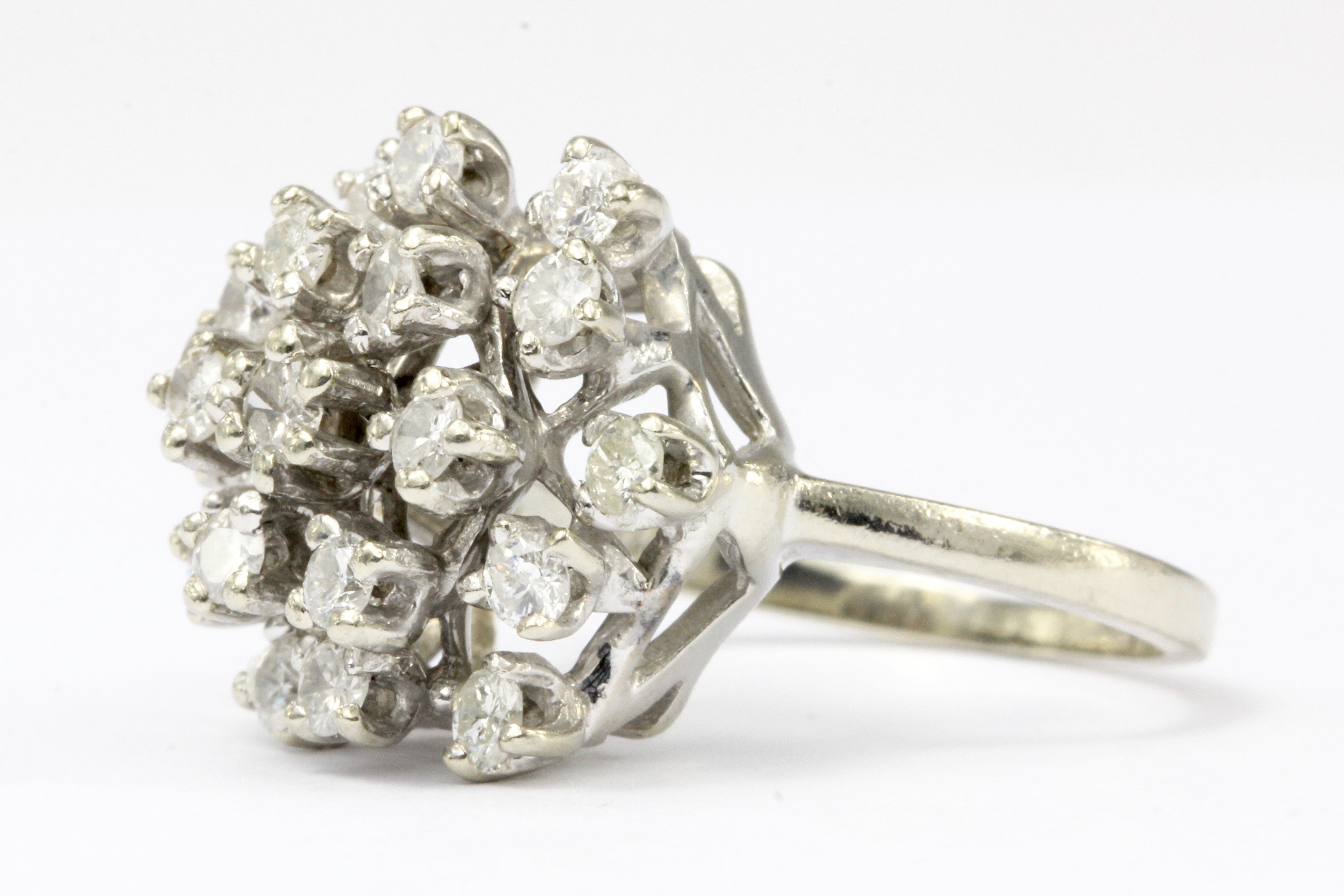 14K White Gold 1 CTW Diamond Cluster Ring Size 5.5 - Queen May