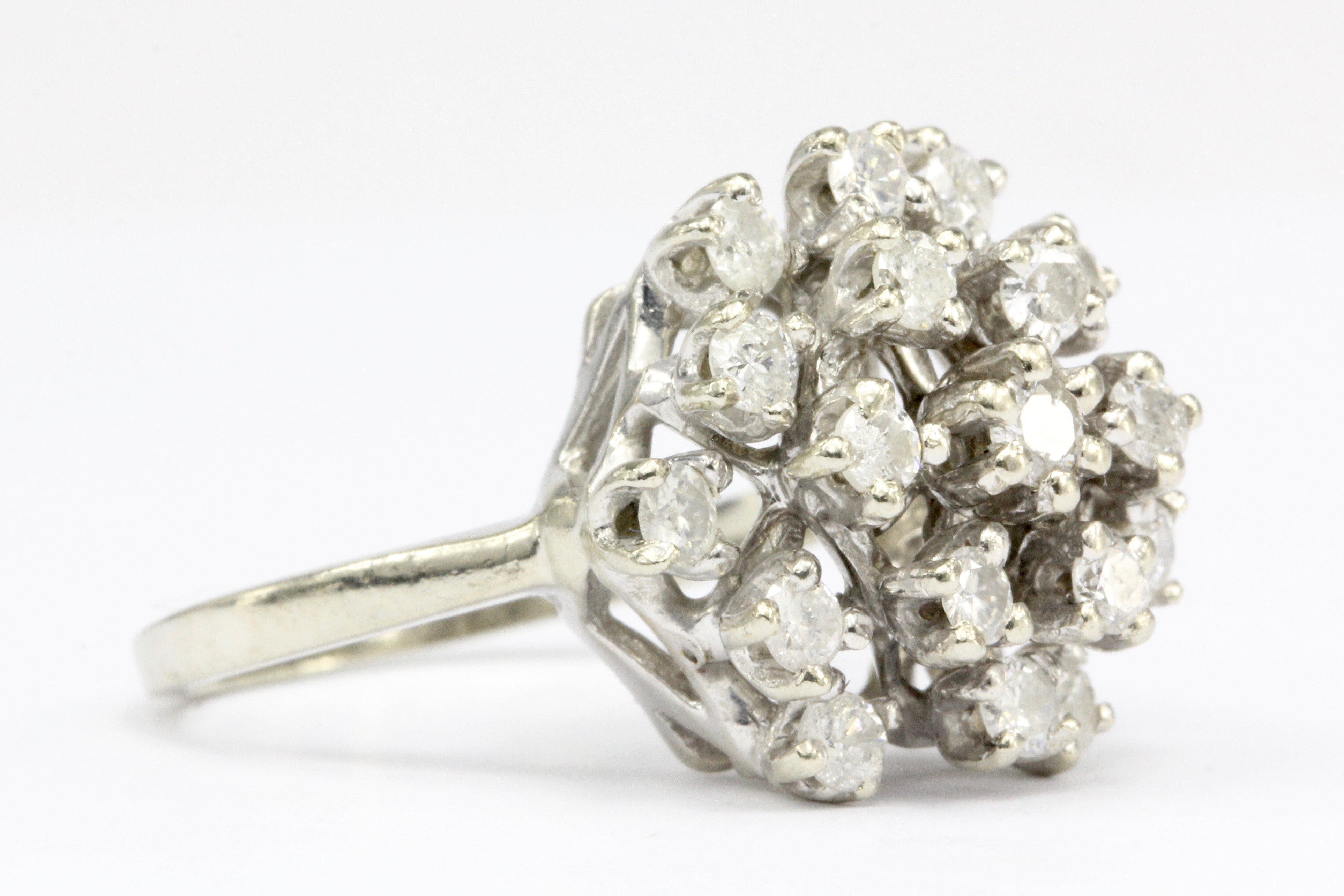 14K White Gold 1 CTW Diamond Cluster Ring Size 5.5 - Queen May