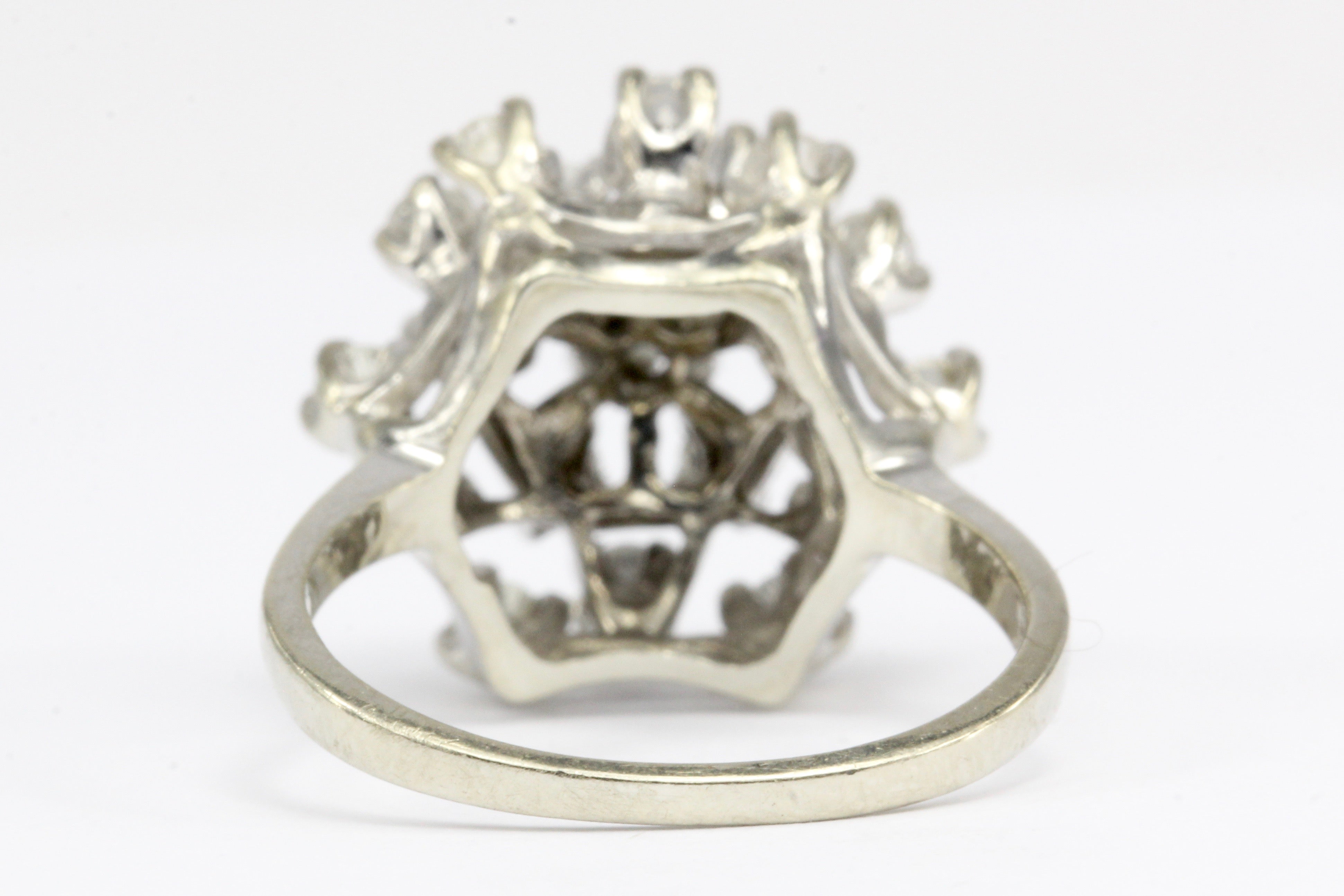 14K White Gold 1 CTW Diamond Cluster Ring Size 5.5 - Queen May