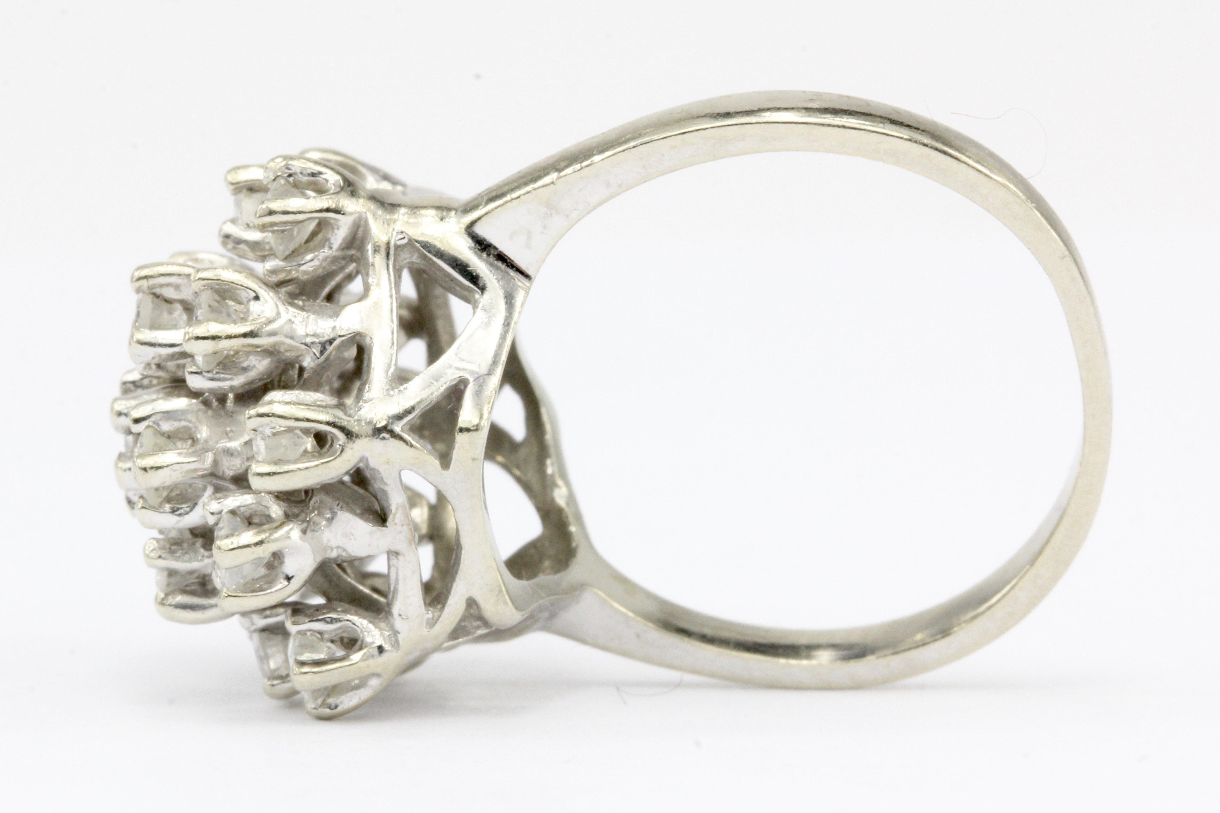 14K White Gold 1 CTW Diamond Cluster Ring Size 5.5 - Queen May