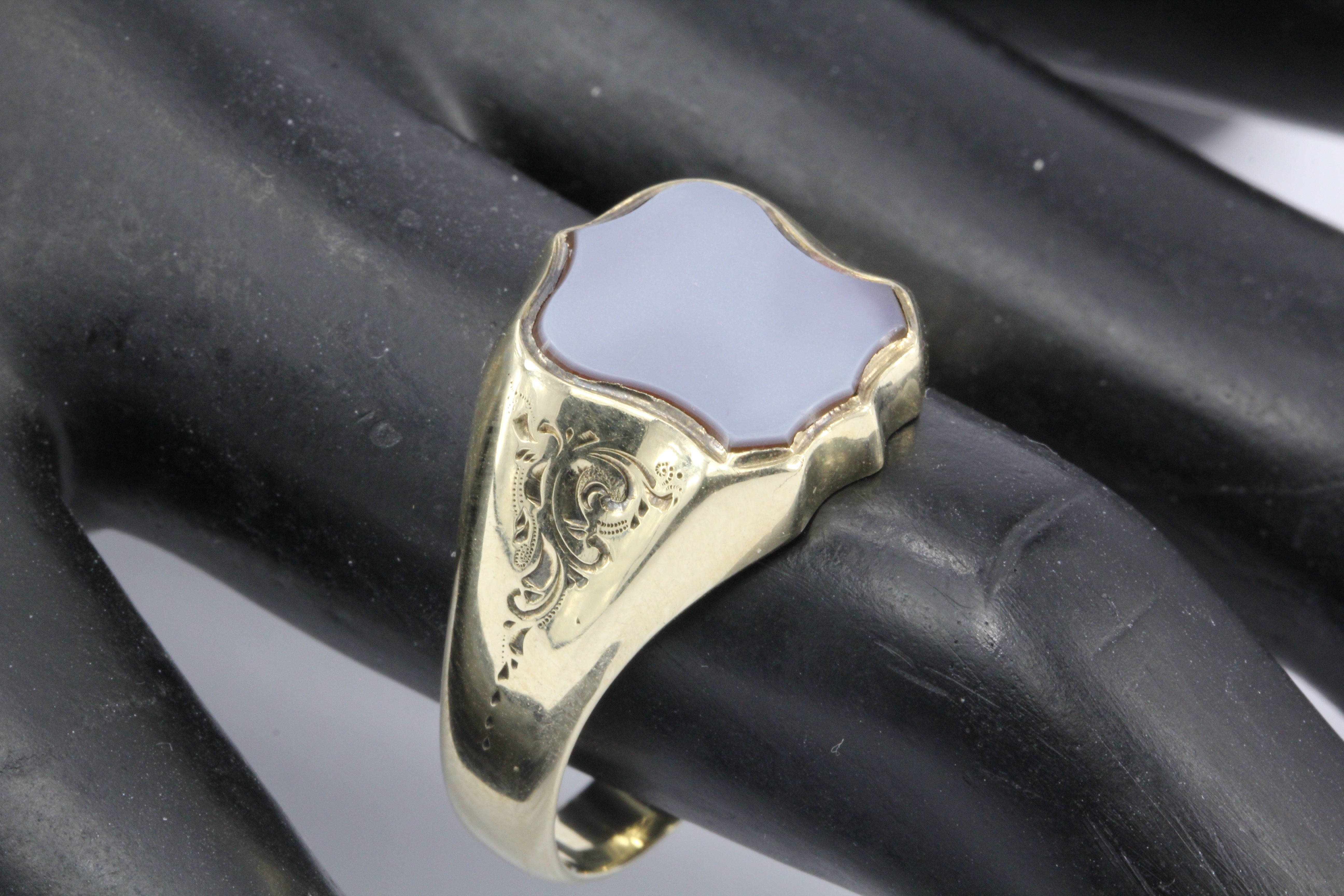 French Belle Epoque 3rd Republic Banded Agate Signet Ring Size 11 - Queen May