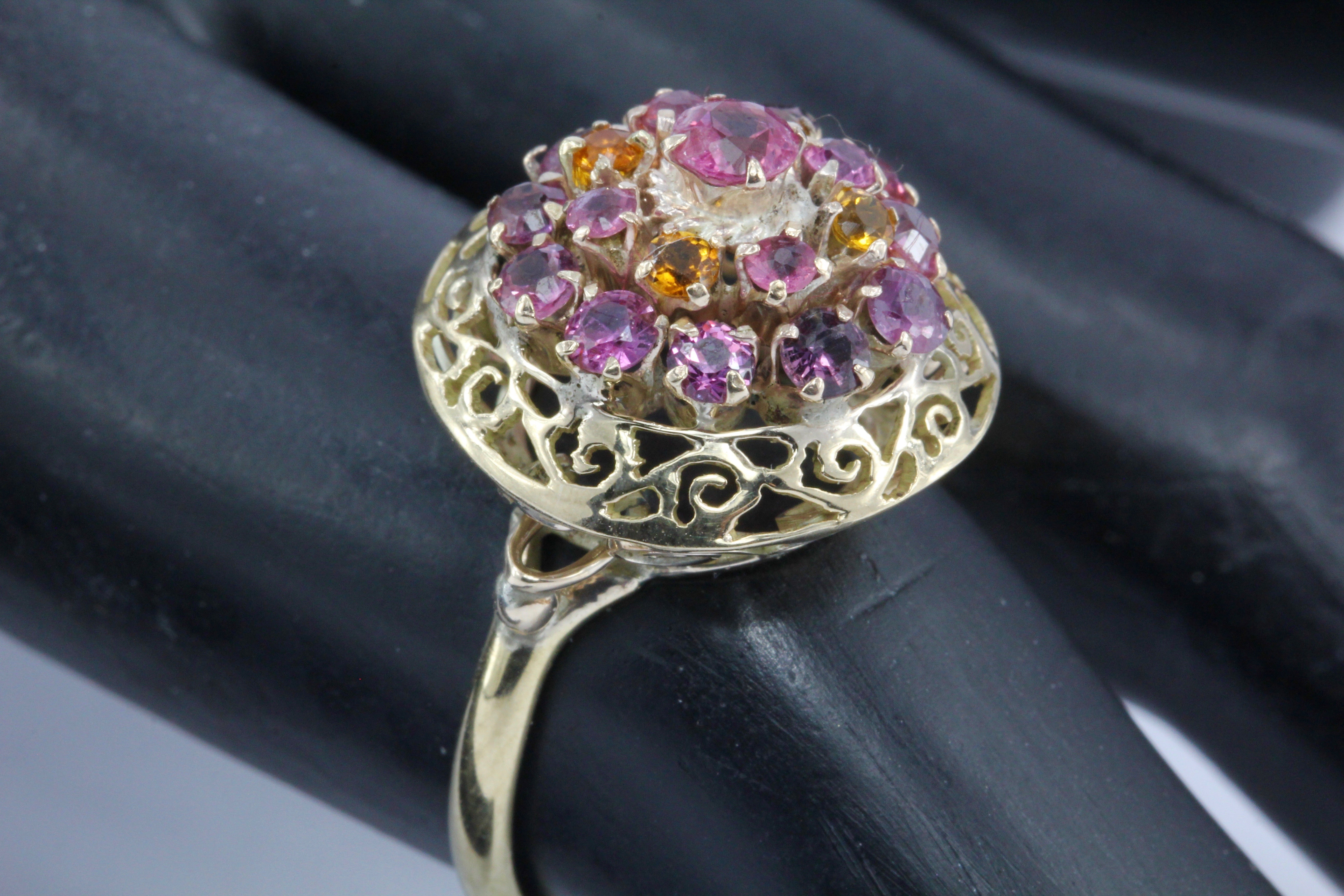 Retro 14K Yellow Gold Natural Ruby and Citrine Cocktail Ring - Queen May