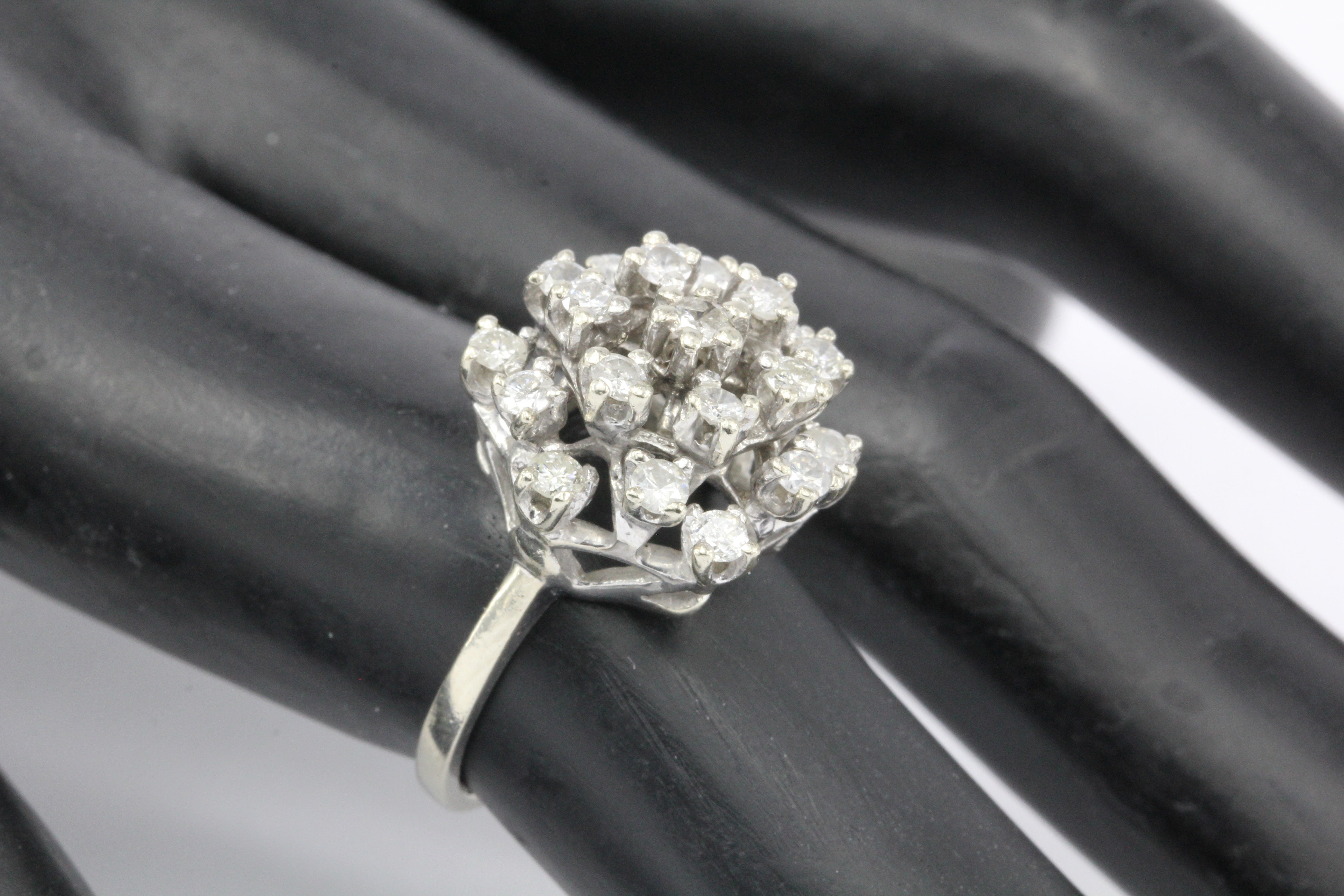 14K White Gold 1 CTW Diamond Cluster Ring Size 5.5 - Queen May