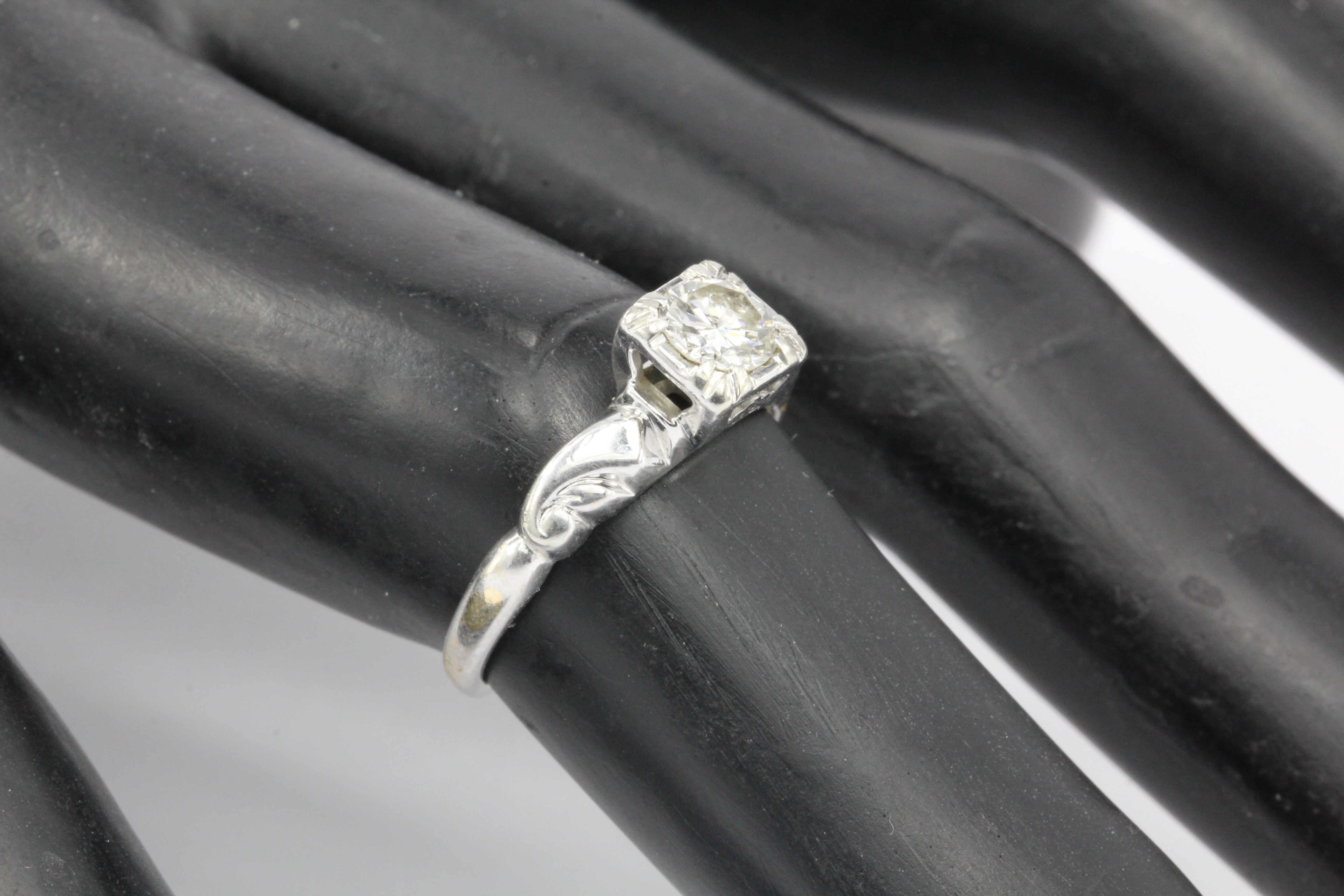Retro 14K White Gold .40 CT Diamond Engagement Ring Size 5 - Queen May