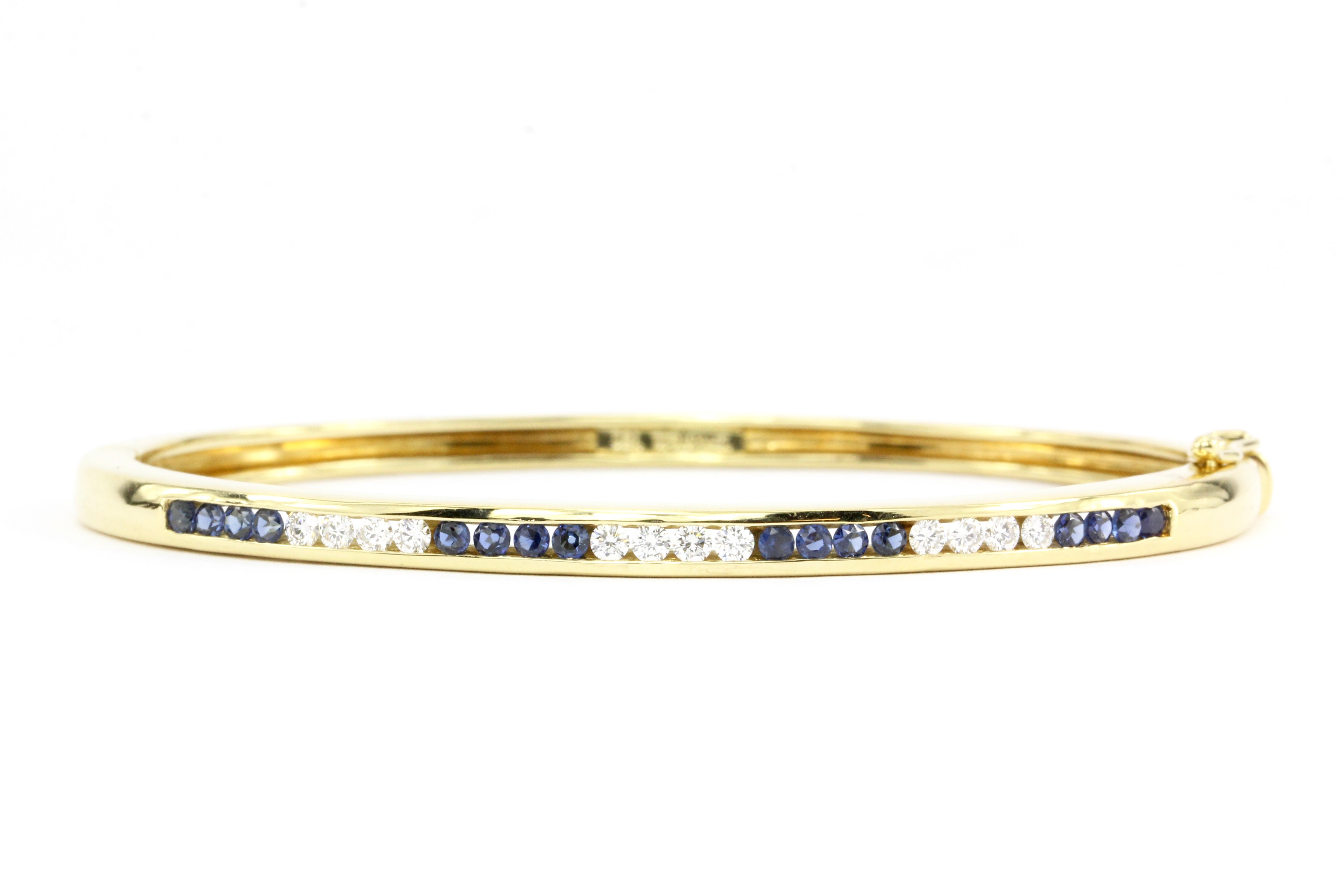 Tiffany & Co. 18K Yellow Gold .5 CTW Sapphire .4CTW Diamond Bangle Bracelet - Queen May