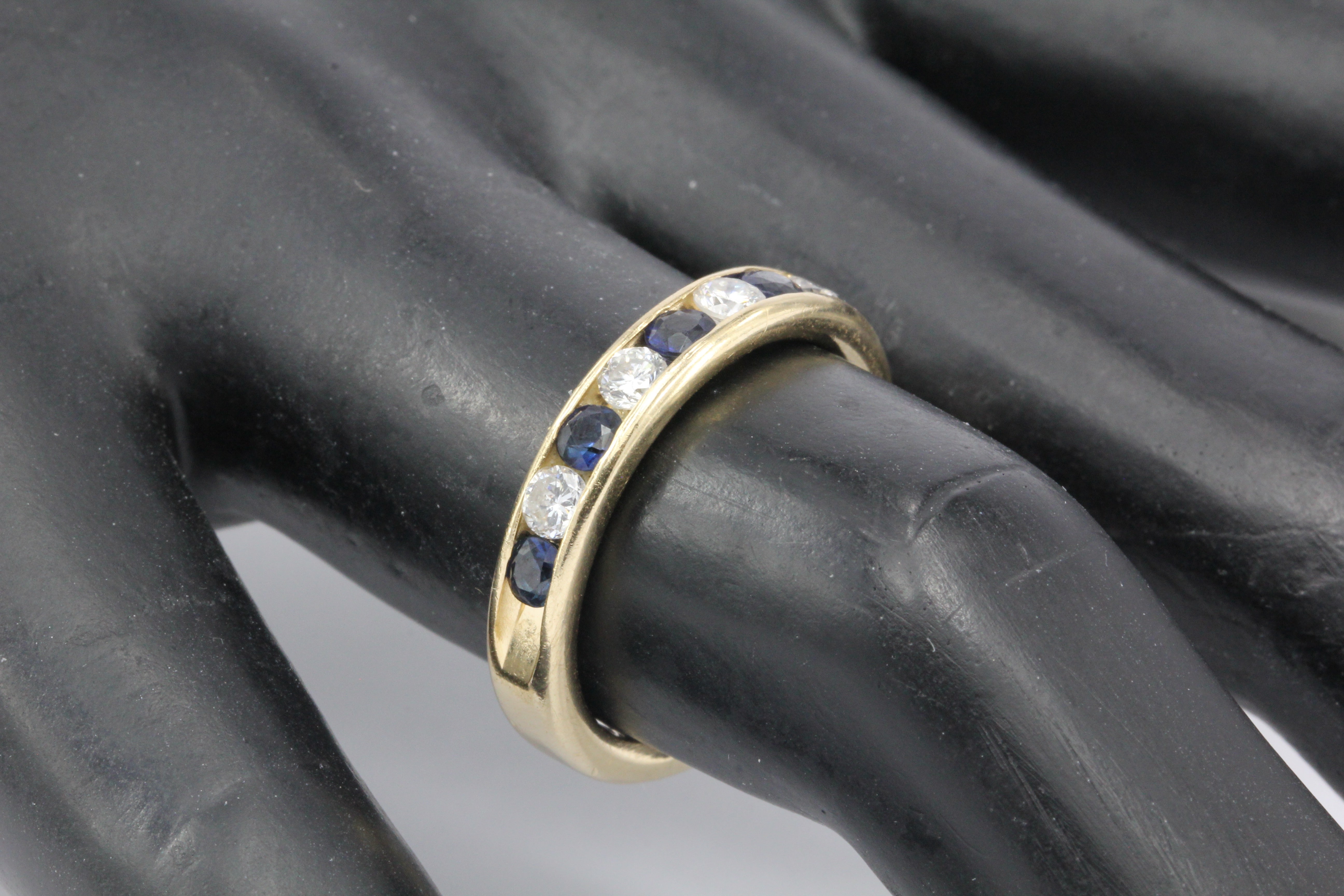 14K Yellow Gold Diamond and Sapphire Half Eternity Band Size 7 - Queen May