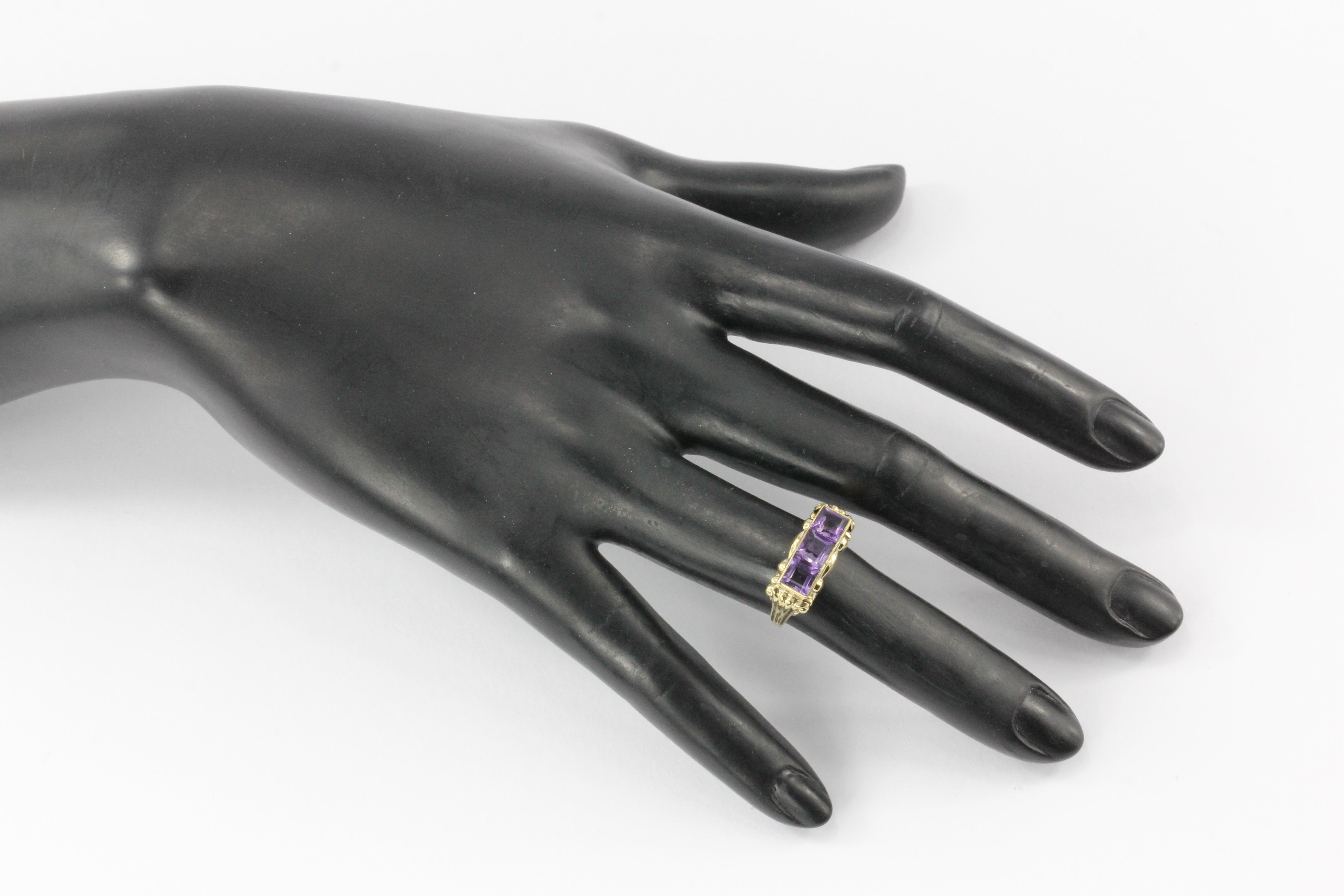 Victorian Revival 9K Yellow Gold 1.5 CTW Amethyst Ring - Queen May