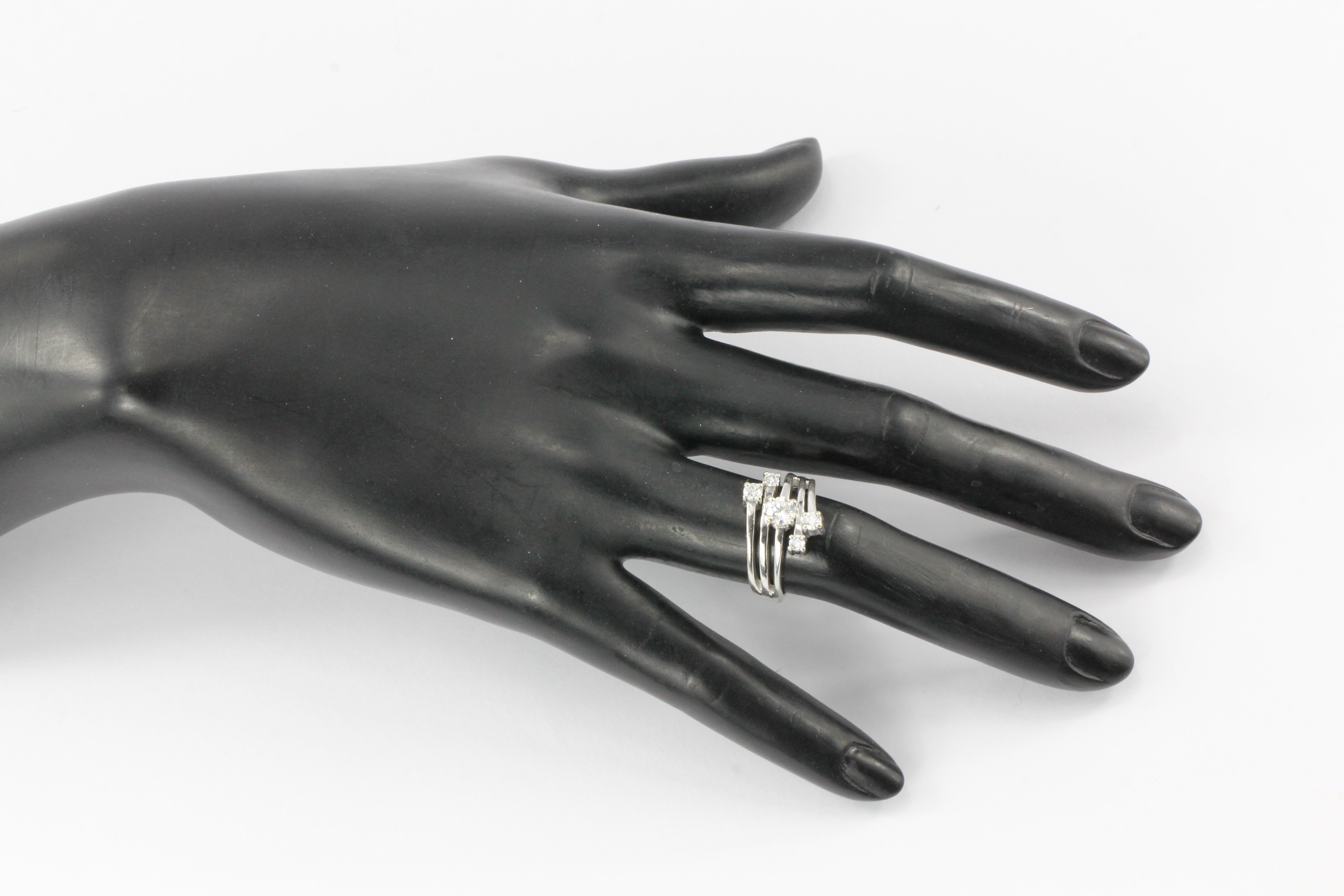 Retro 14K White Gold Diamond Cascade Ring - Queen May