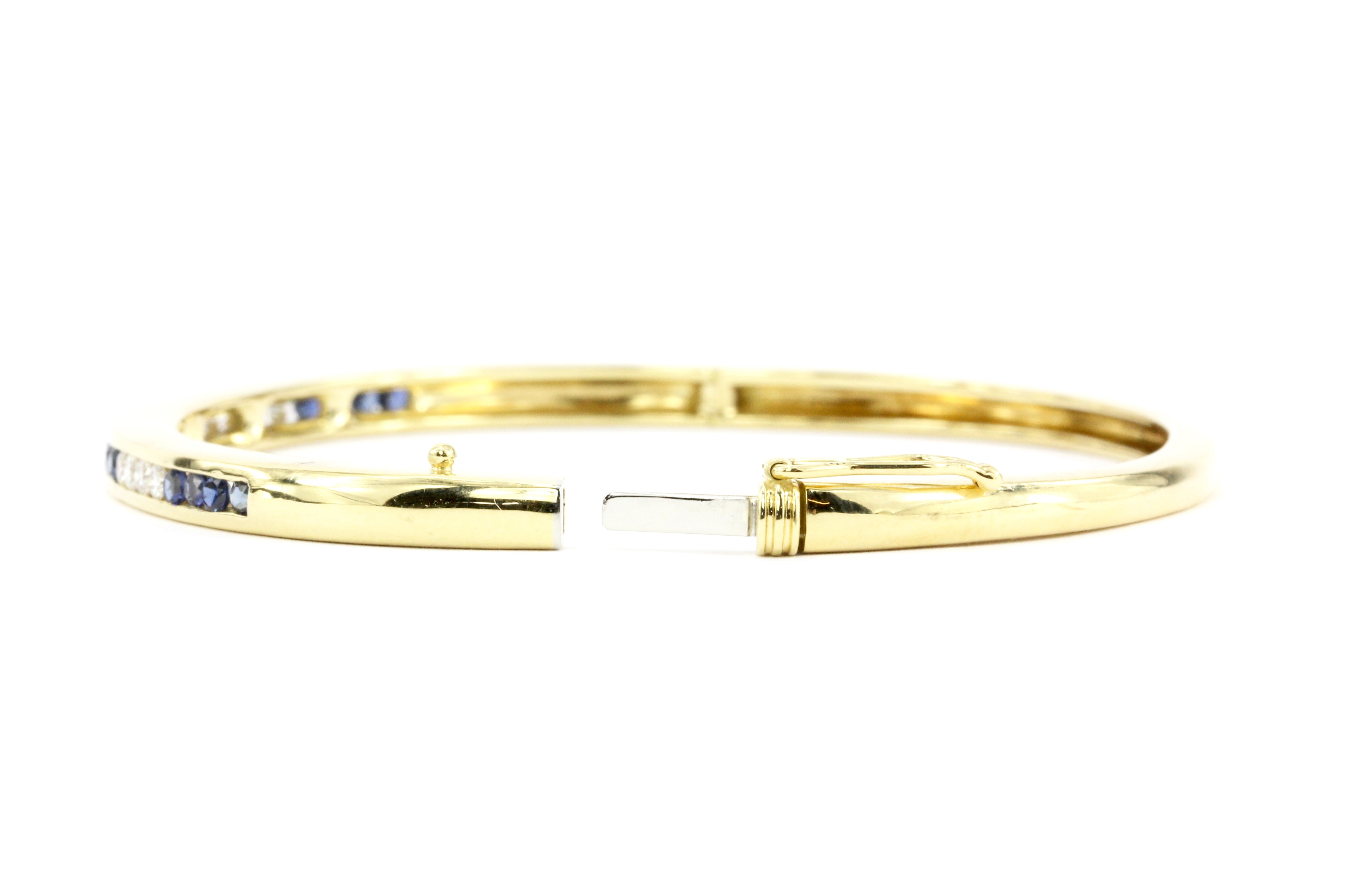Tiffany & Co. 18K Yellow Gold .5 CTW Sapphire .4CTW Diamond Bangle Bracelet - Queen May