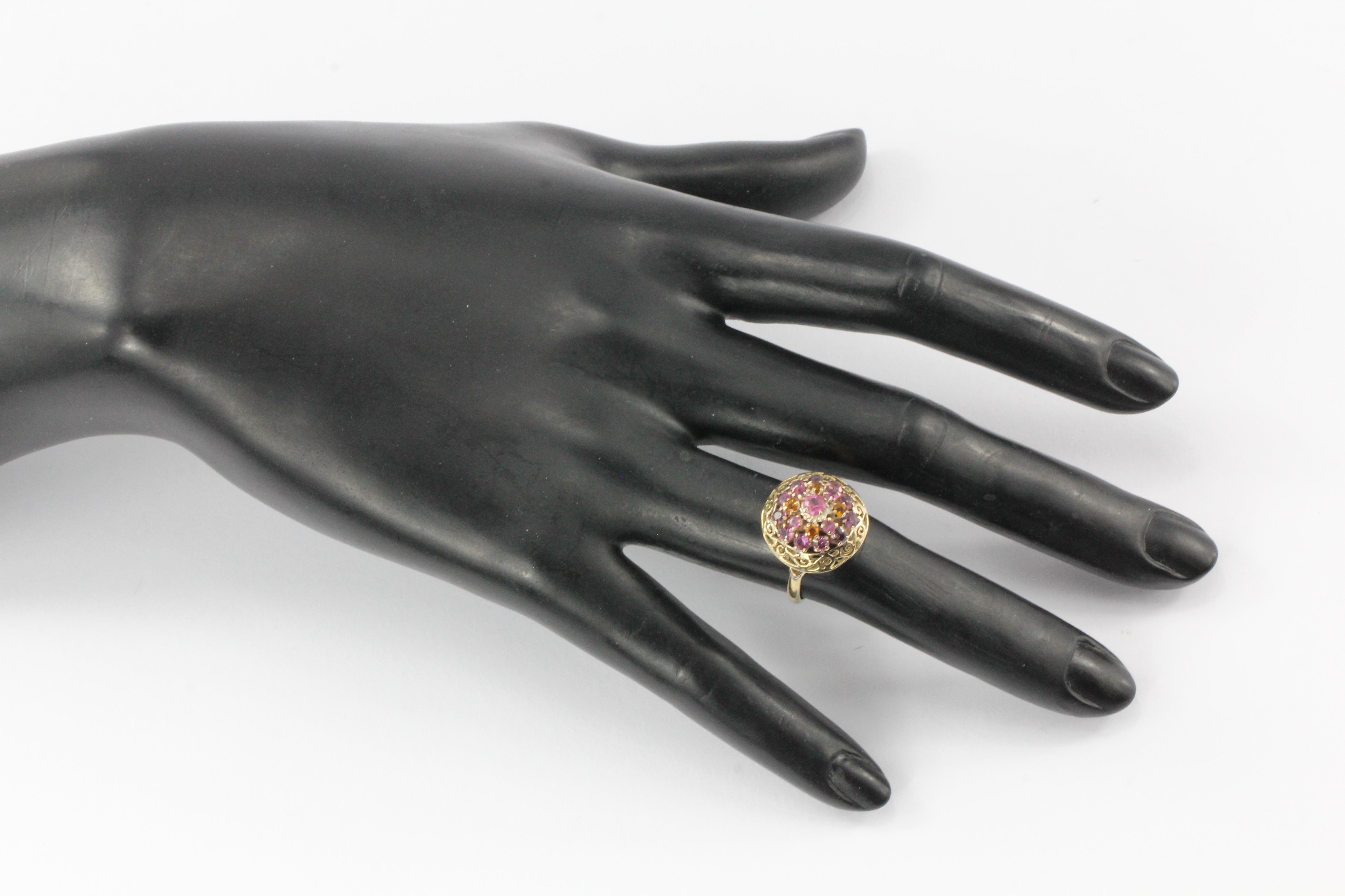 Retro 14K Yellow Gold Natural Ruby and Citrine Cocktail Ring - Queen May