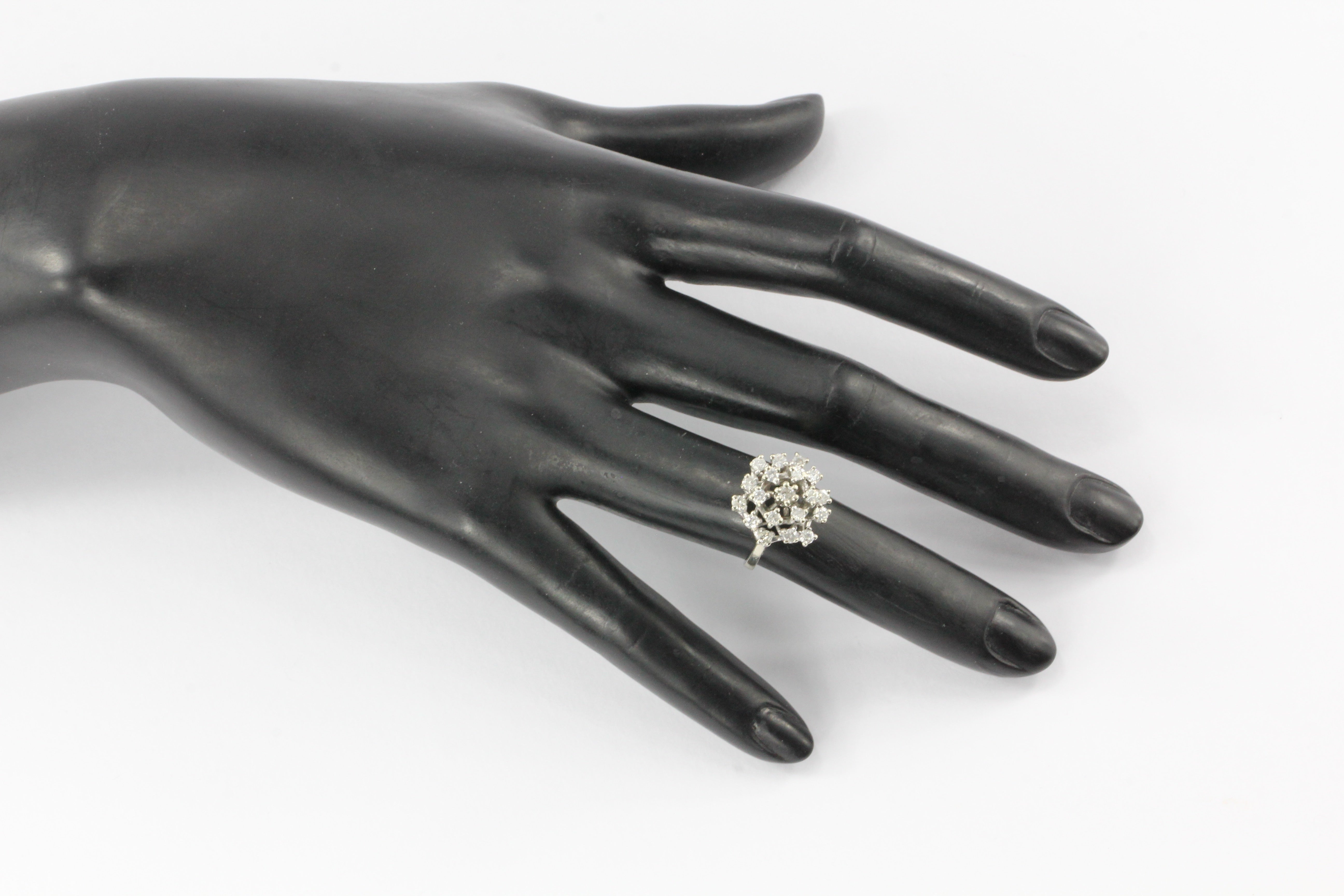 14K White Gold 1 CTW Diamond Cluster Ring Size 5.5 - Queen May