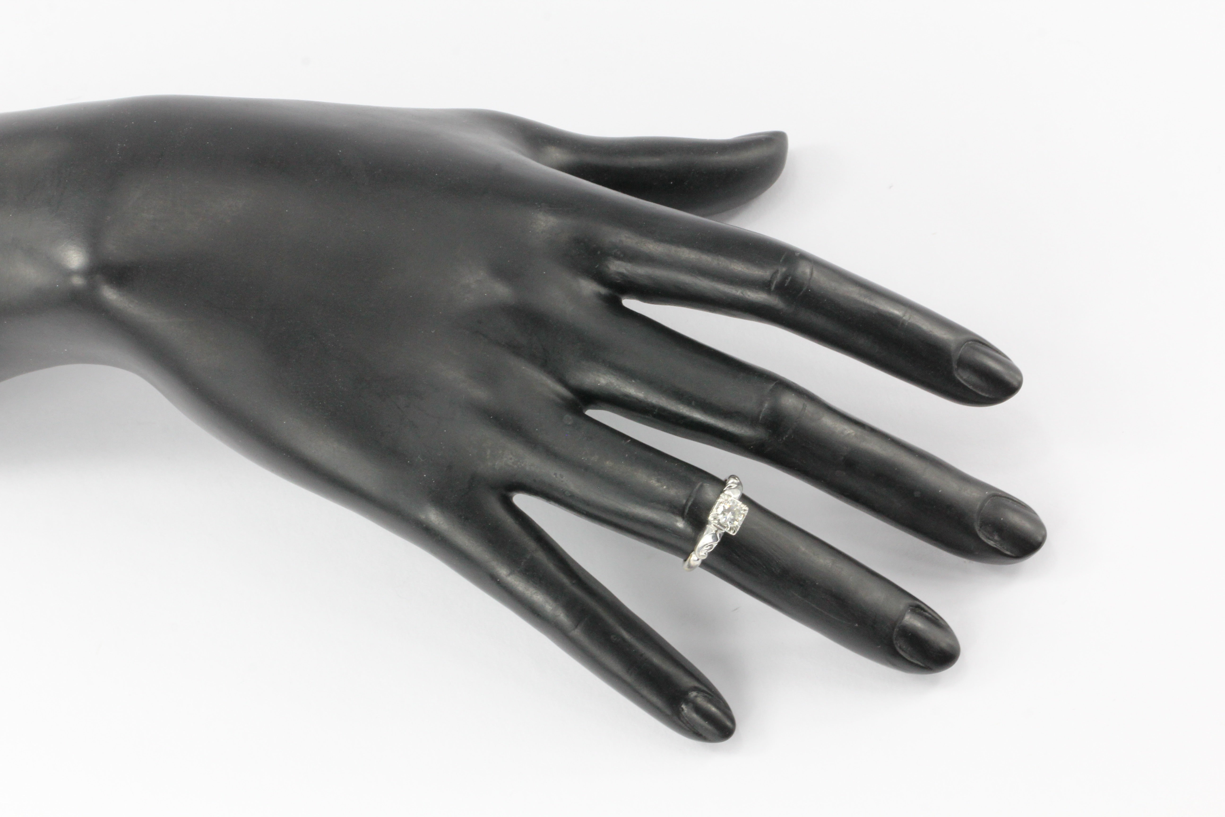 Retro 14K White Gold .40 CT Diamond Engagement Ring Size 5 - Queen May