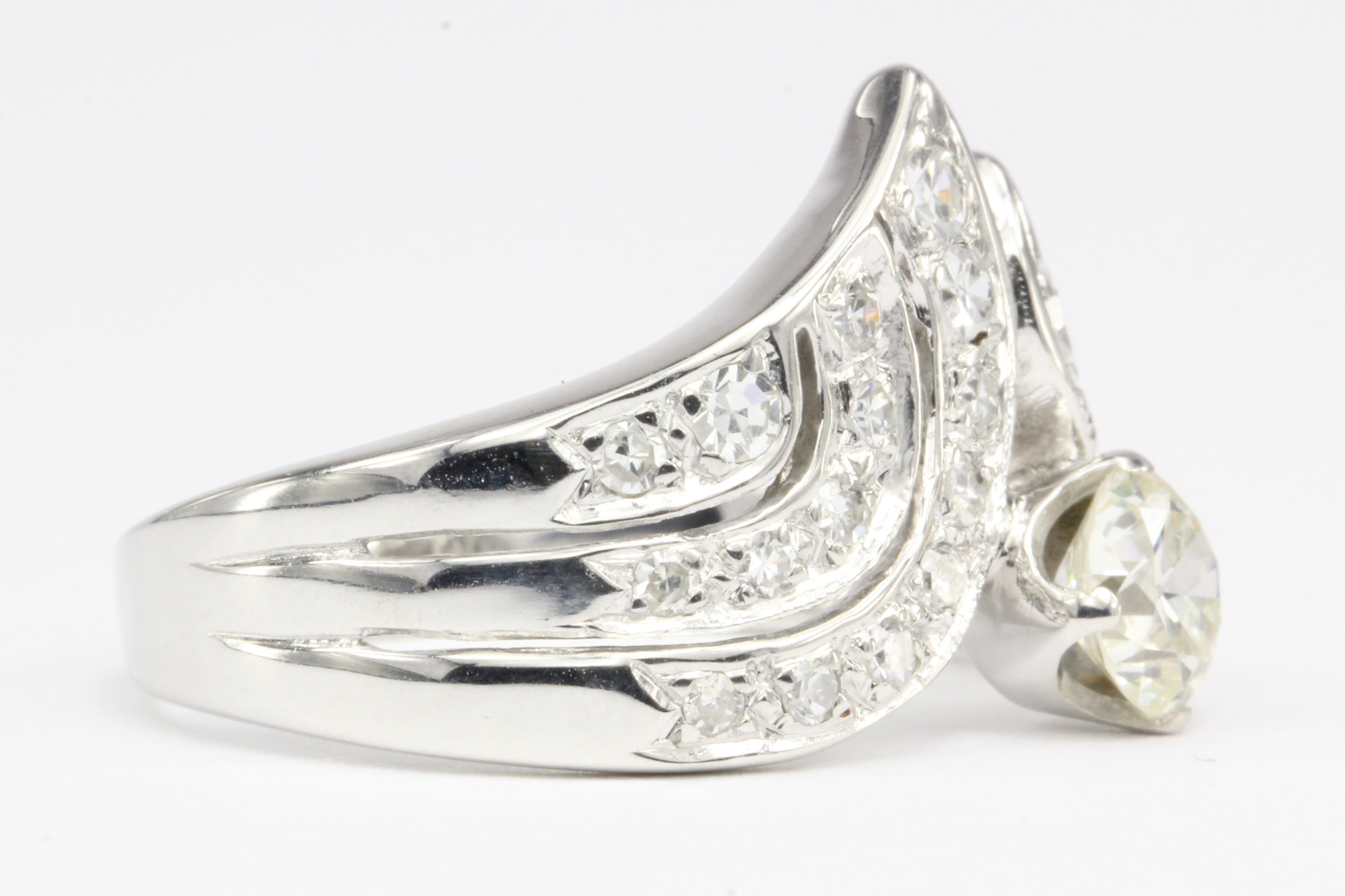 Art Deco 14K White Gold 1.05 CTW Diamond Ring Size 8 - Queen May