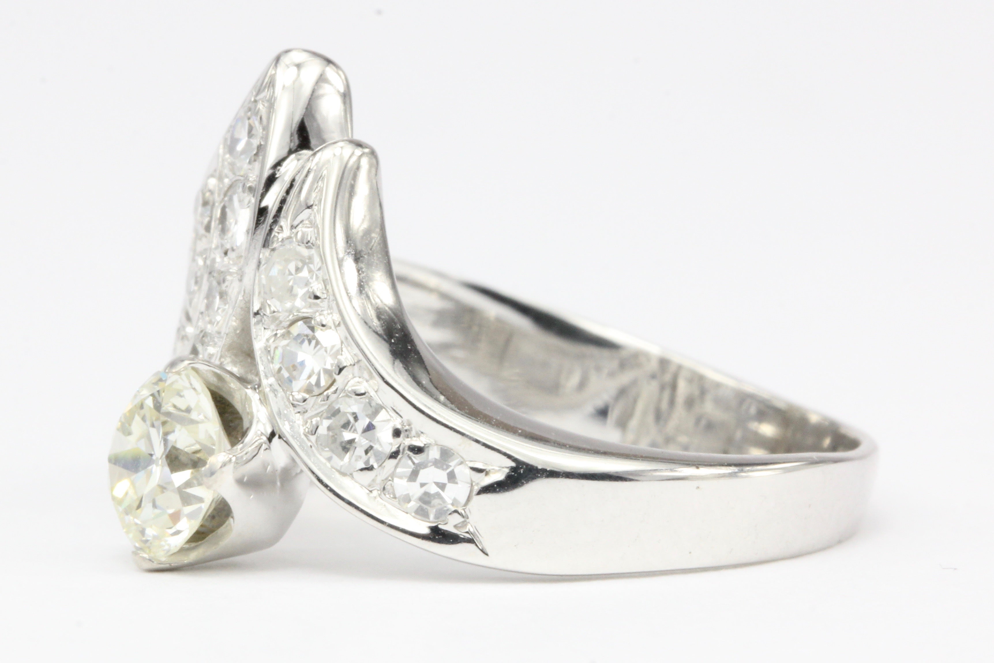 Art Deco 14K White Gold 1.05 CTW Diamond Ring Size 8 - Queen May